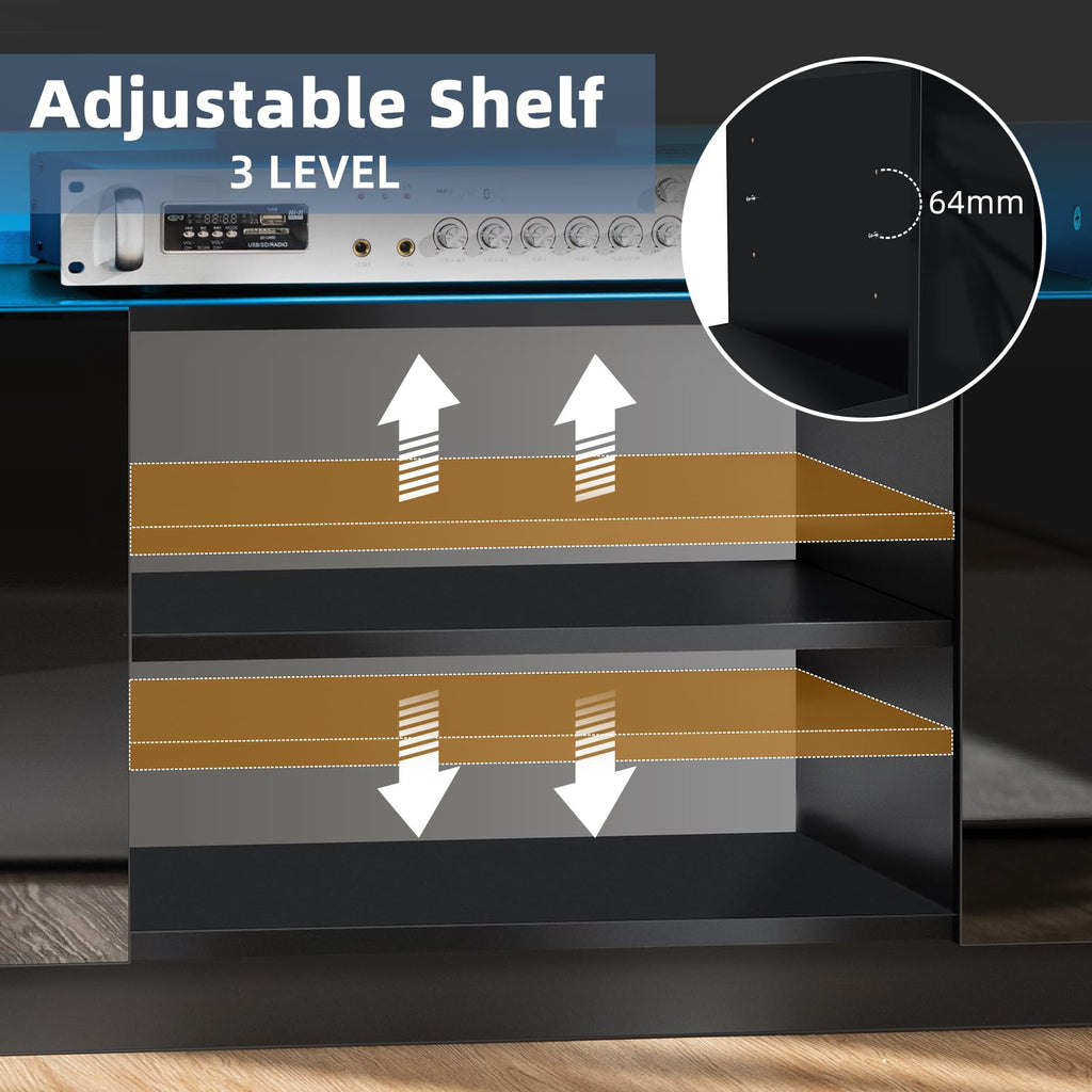 HOMMPA Modern LED TV Stand for 55 Inch TV, Black Tall TV Console with Power Outlet, Entertainment Center with Storage, High Gloss Gaming Media Console Cabinet for Living Room (47 Inch)