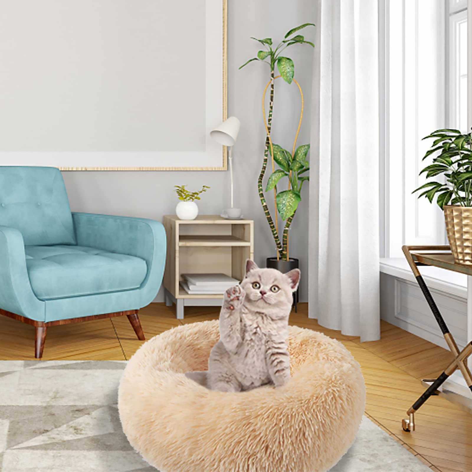 Nisrada Cat Beds for Indoor Cats,15.7 Inch Small Cats Beds, Washable-Round Pet Bed for Puppy and Kitten with Slip-Resistant Bottom