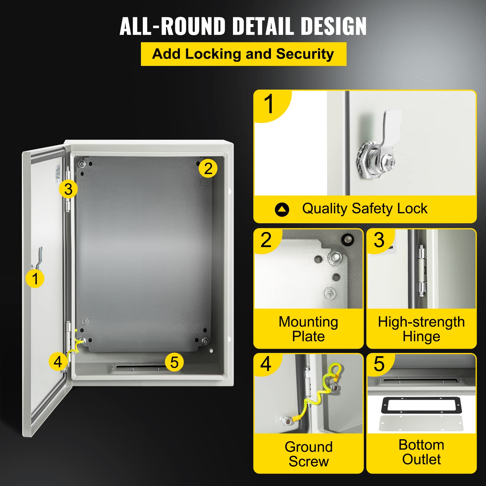 VEVOR NEMA Steel Enclosure, 8" x 8" x 6" NEMA 4X Steel Electrical Box, IP66 Waterproof & Dustproof, Outdoor/Indoor Electrical Junction Box, with Mounting Plate