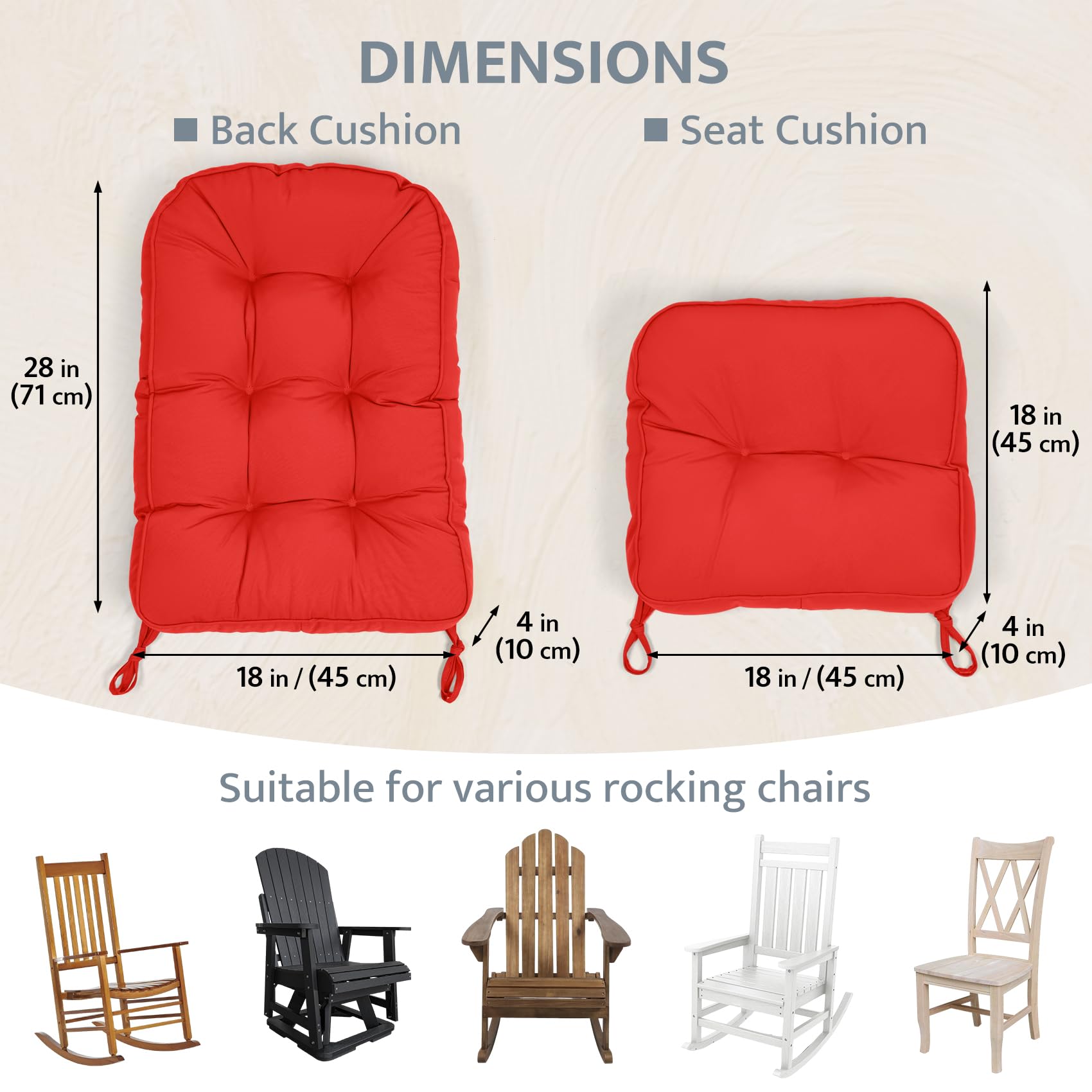 mudilun Rocking Chair Cushion - Non-Slip Tufted 4-Inch Thickened Rocking Chair Cushions with Ties Indoor/Outdoor Wooden Rocking Chair Pad for Living Rooms, Bedrooms, and Balconies
