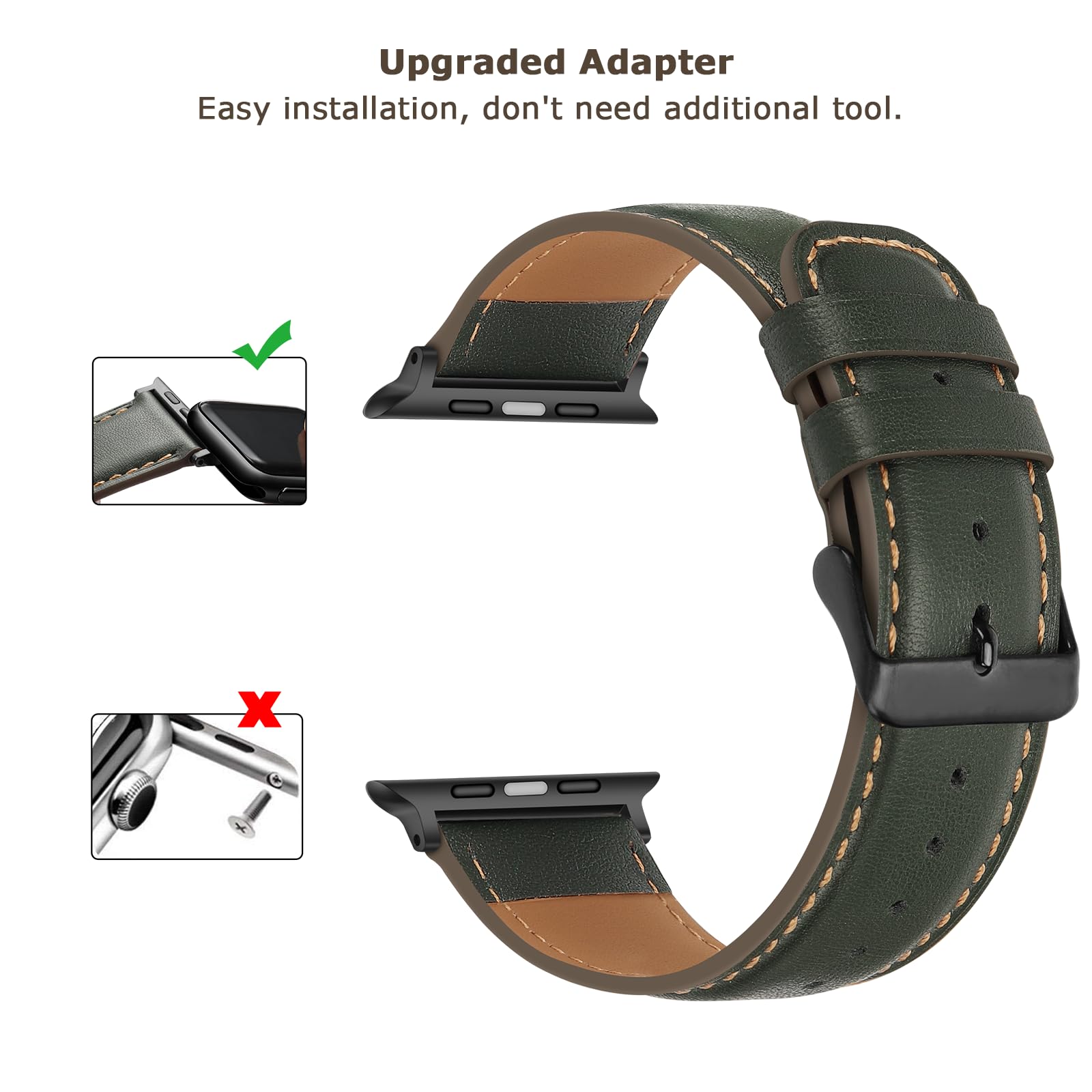 Tasikar Bands Compatible with Apple Watch Band 42mm (Series11/10) 41mm 40mm 38mm Men Genuine Leather Replacement Bands Compatible with Apple Watch SE Series 11 10 9 8 7 6 5 4 3, Black