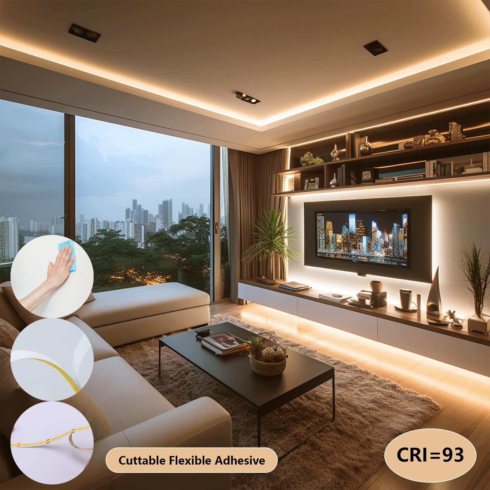 BENLUN 24V COB LED Strip Light 65.6ft (2 Rolls of 32.8ft) Kit, 3000K Warm White Cuttable 11W/M 312LEDs/M CRI 93 LED Tape Lights with Power Supply for Bedroom Kitchen Living Room Ceiling