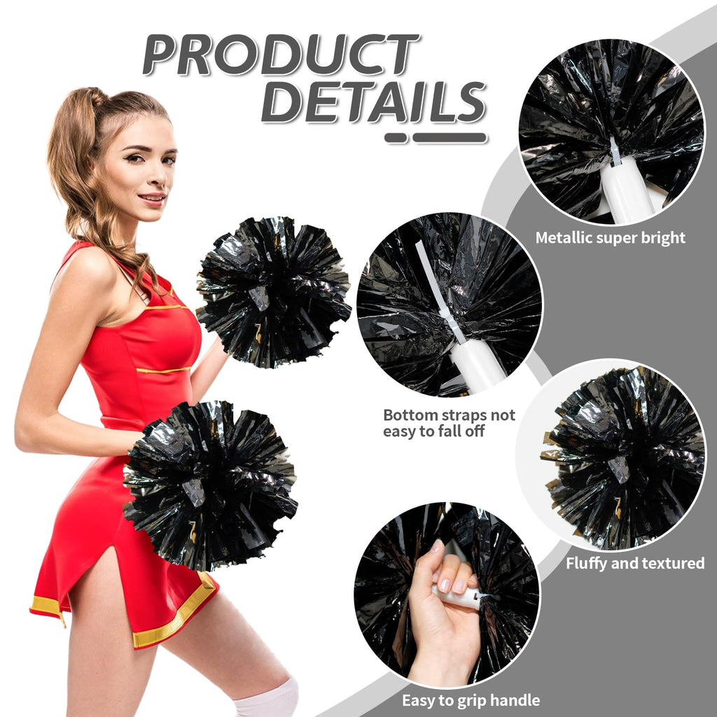 4Pcs Metallic Cheerleading Pom Poms, Creatiee 2 Pair Cheerleader Cheering Squad Pompoms for School Sports Dance Games Team Spirit Cheer