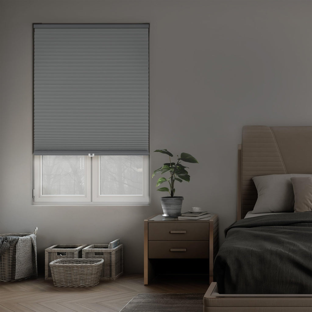 DEZ FURNISHINGS Cordless 1.5" Blackout Cellular Shade, Energy Saver, 18" W x 48" H, Anchor Gray