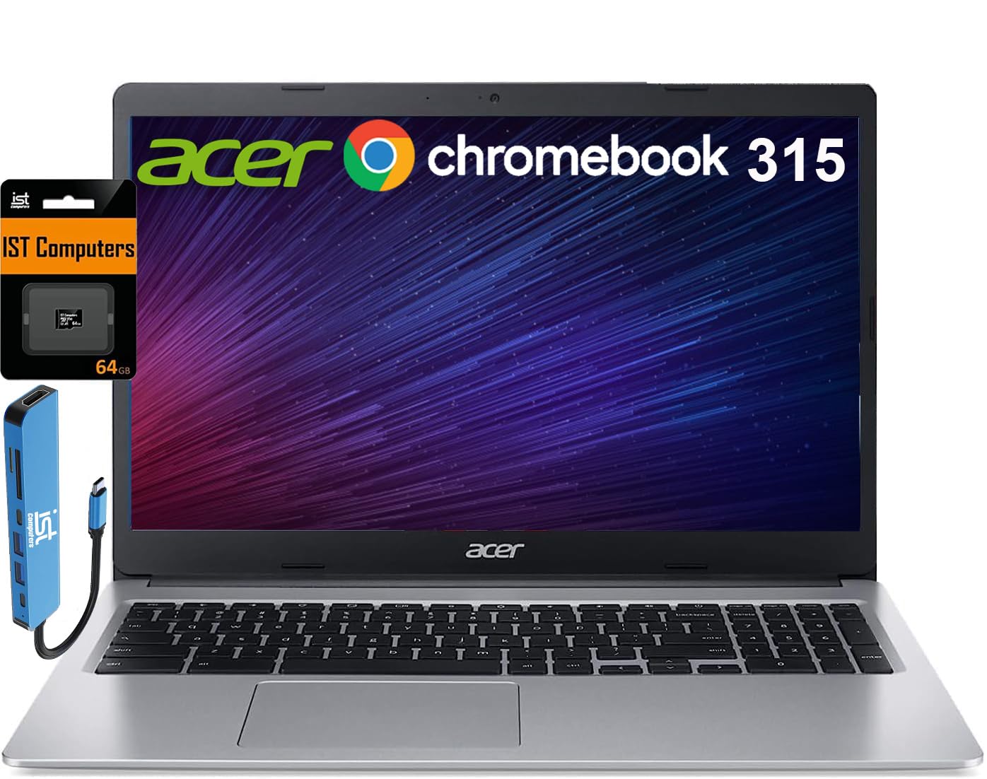 Acer Chromebook 315 (15.6" FHD, Intel Celeron N4500, 4GB RAM, 128GB Storage (64GB eMMC + 64GB SD Card) Home & Student Laptop, 10-Hr Long Battery Life, IST Hub, Wi-Fi 6, Webcam, Chrome OS, Purple