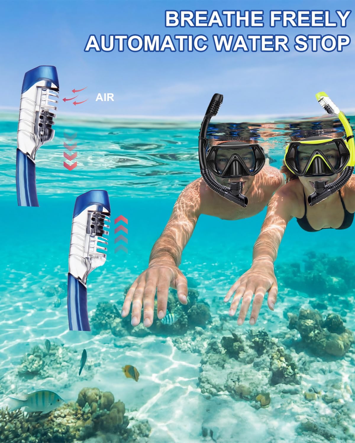 Snorkeling Gear for Adults, Dry Snorkel Mask Set, Scuba Diving Snorkle mask Set Adult, Panoramic Wide View Anti-Fog Dive mask, Swimming Diving Snorkeling Packages