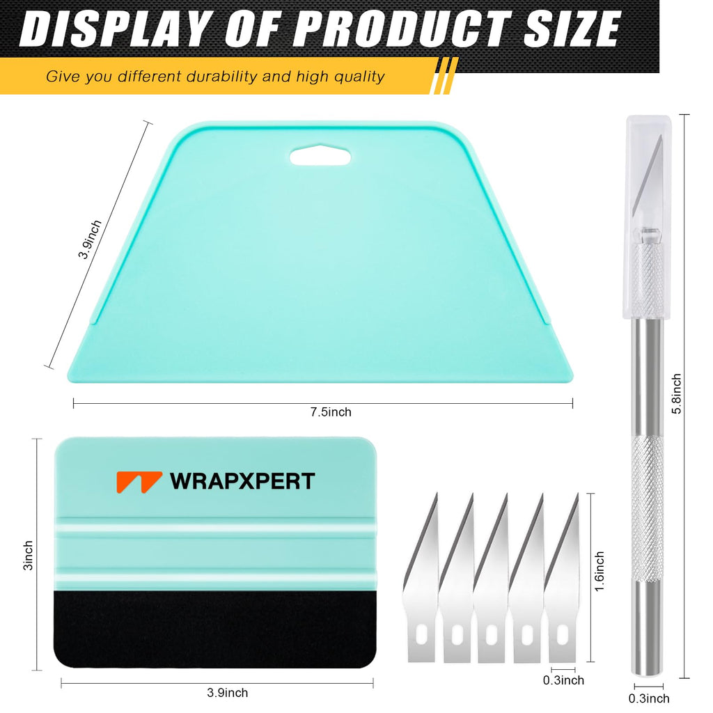 WRAPXPERT Wallpaper Tools, Smoothing Tool Kit for Peel and Stick Wallpaper/Contact Paper/Vinyl Backsplash Applying, with Squeegee Smoother, Seam Roller, Razor Scraper, Knife and Blades