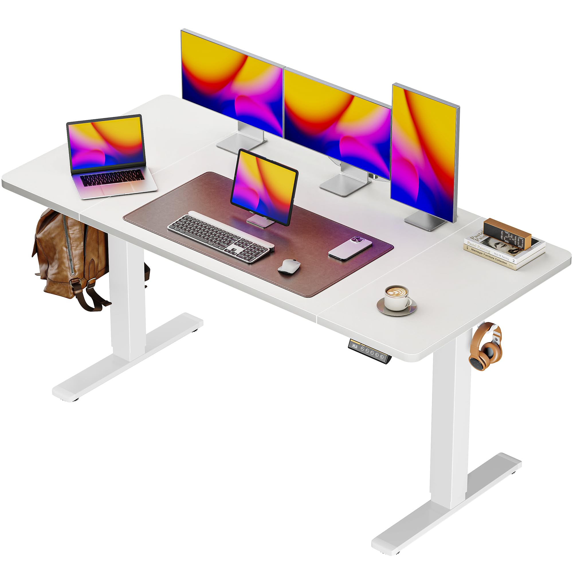 Huuger 48 x 28 Large Electric Standing Desk, Height Adjustable Desk, 27.6" Deep Desktop, Stand up Gaming, 2 Hooks, 3 Preset Heights, for Home Office, Black