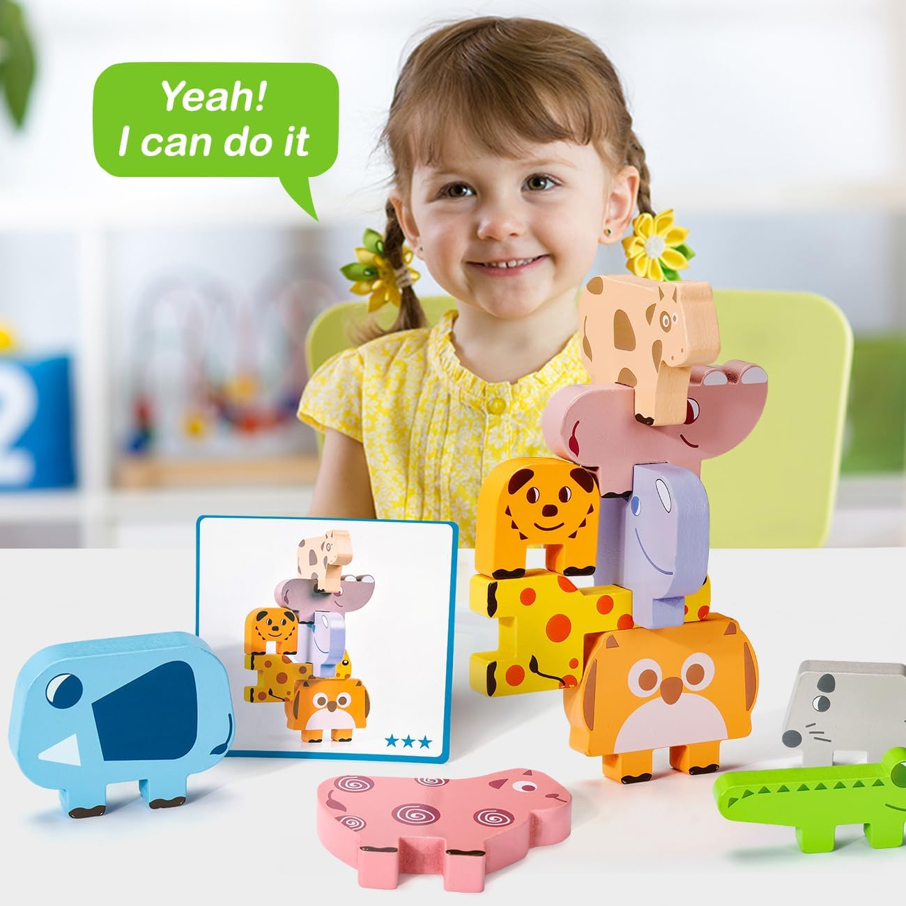 Montessori Toys for 2 3 4 Year Old Girls & Boys, Wooden Animal Stacking Blocks for Toddlers 1-3, Building Blocks Game Stacking Toys Ages 2-4 Toddler Birthday Gifts