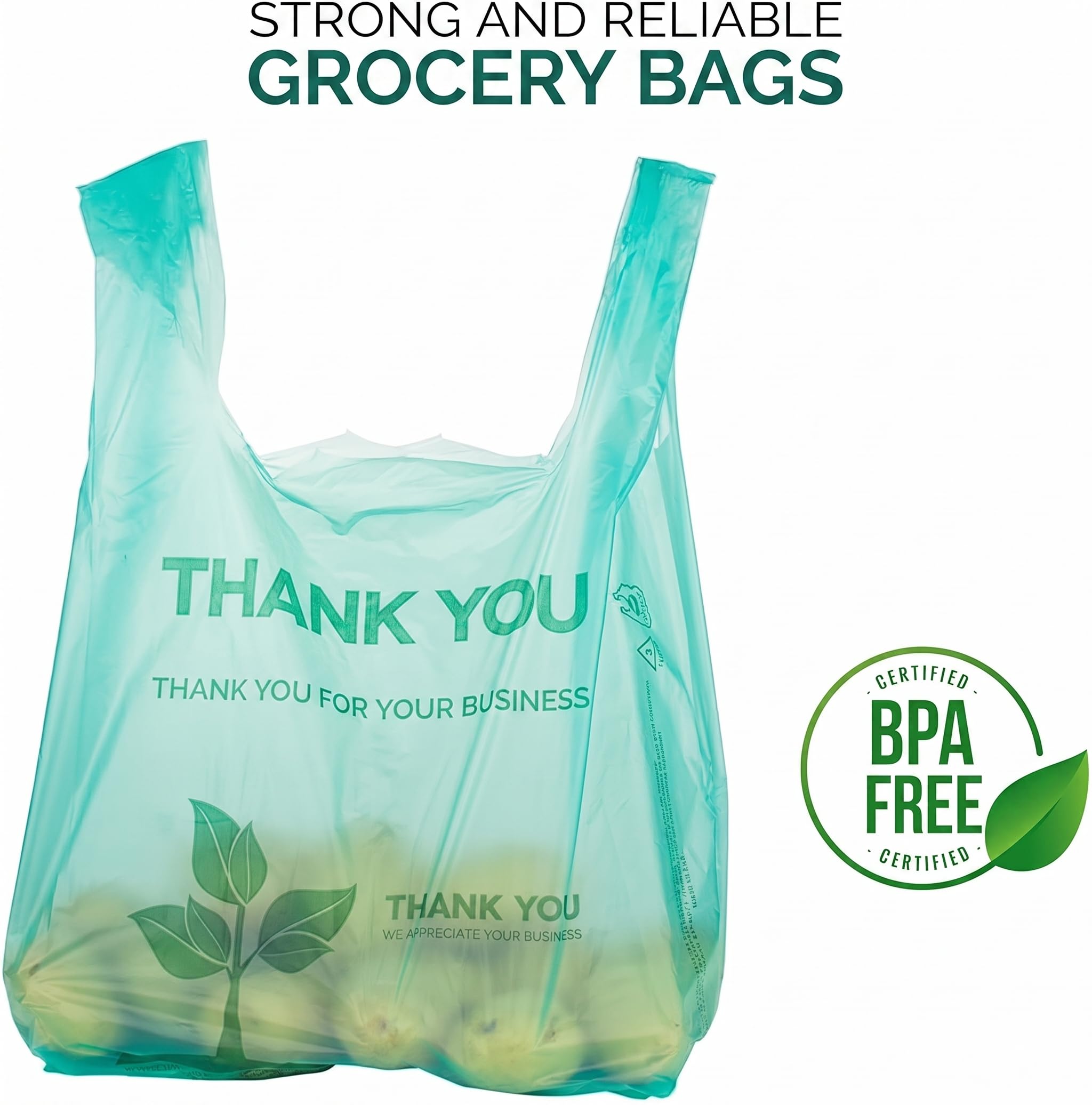 Stock Your Home Eco Grocery Bags Disposable T-Shirt Thank You Bag with Handles for Supermarket, Groceries, Produce, Shopping