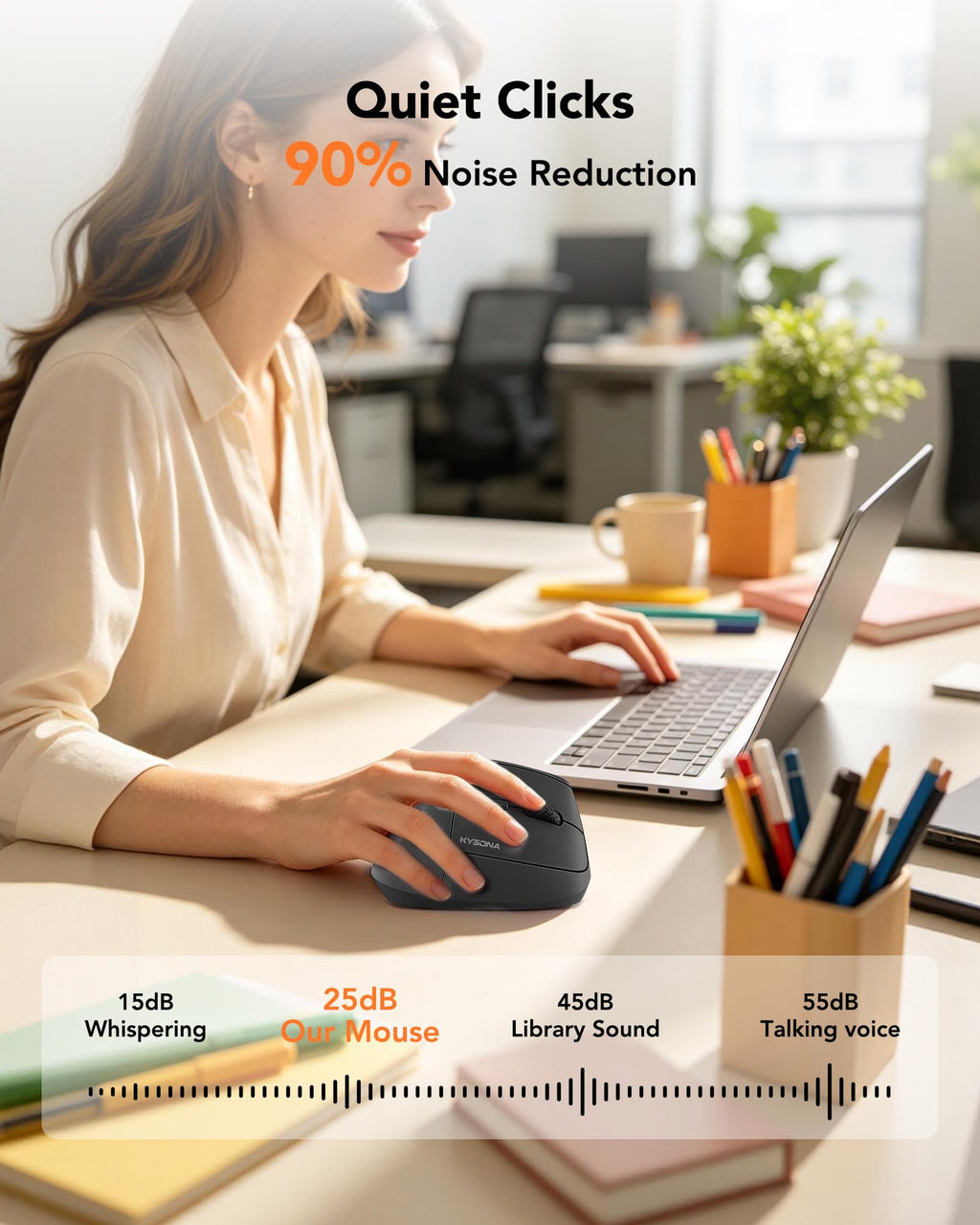 KYSONA Ergonomic Mouse Wireless, Bluetooth Vertical Mouse, 5-Level Adjustable DPI, 2.4G Silent Switch Mice for Windows, MacOS, IPadOS, Laptop, PC, Black