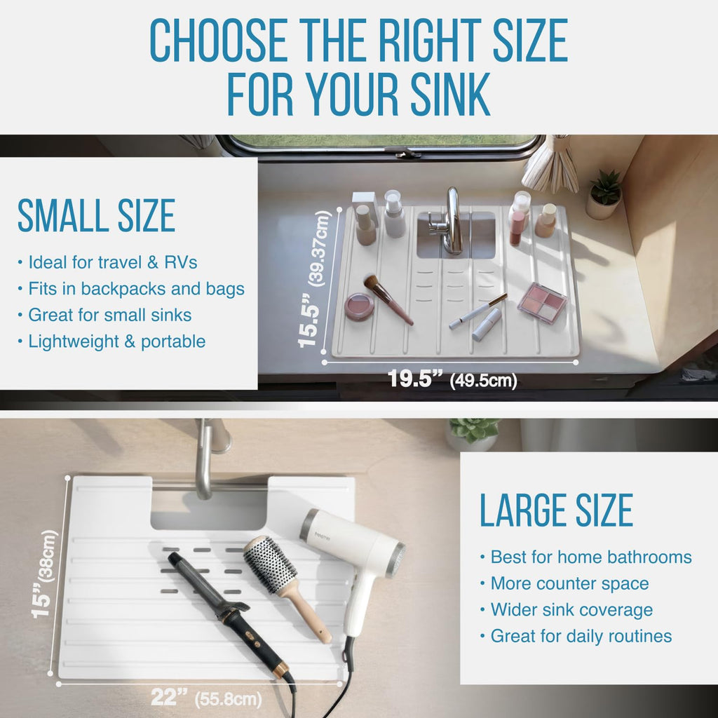 Maplefield Bathroom Sink Cover for Counter Space, Heat Resistant Silicone Sink Mat for Your Beauty Routine, Small Bathroom Space Saver Sink Cover for Makeup (Beige Large, 22" x 15" x 2" Inches)