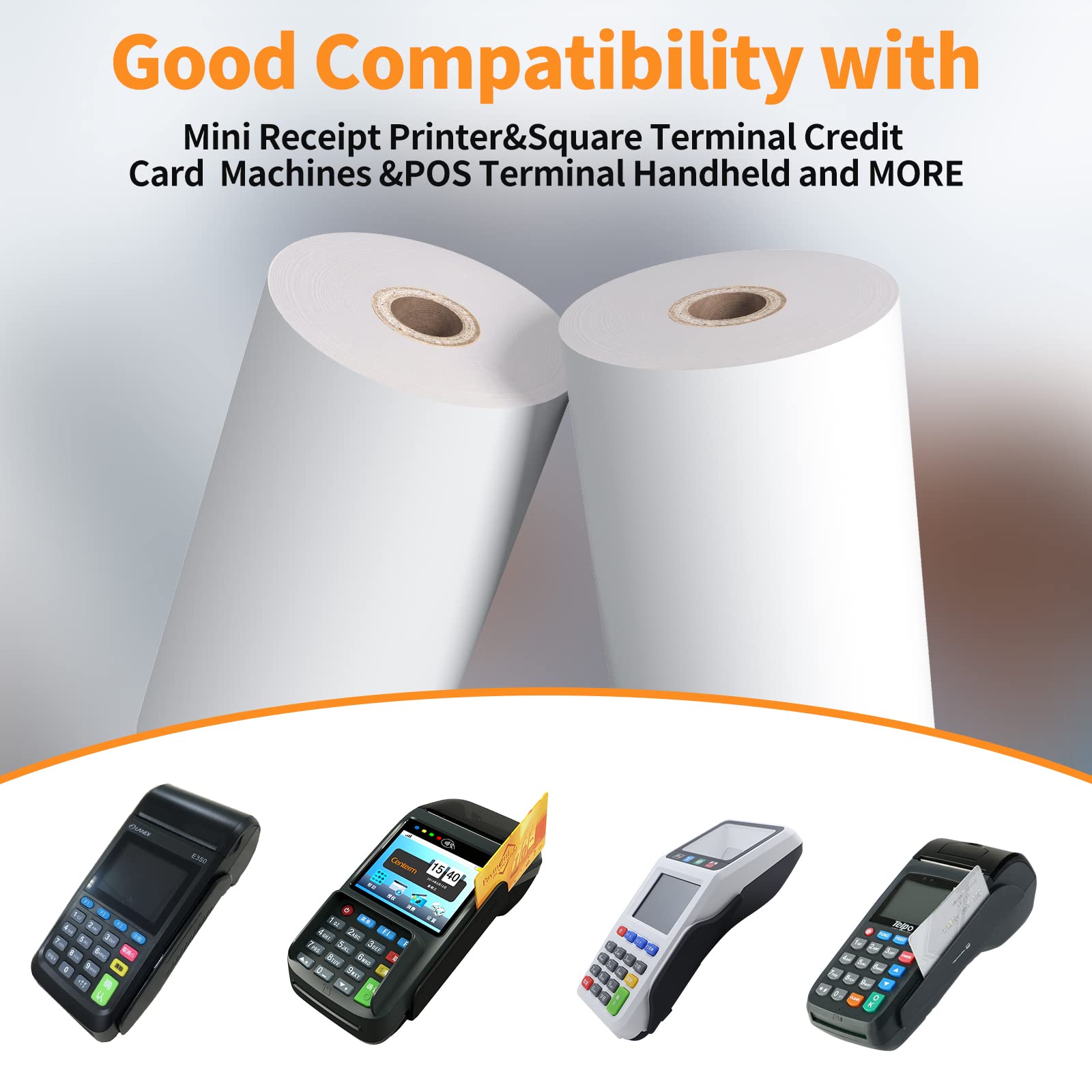 2 1/4'' x 50' Thermal Receipt Paper 50 Rolls, 2.25x50ft Receipt Roll Cash Register Paper - For Credit Card Machine POS Terminal Clover Mini Verifone