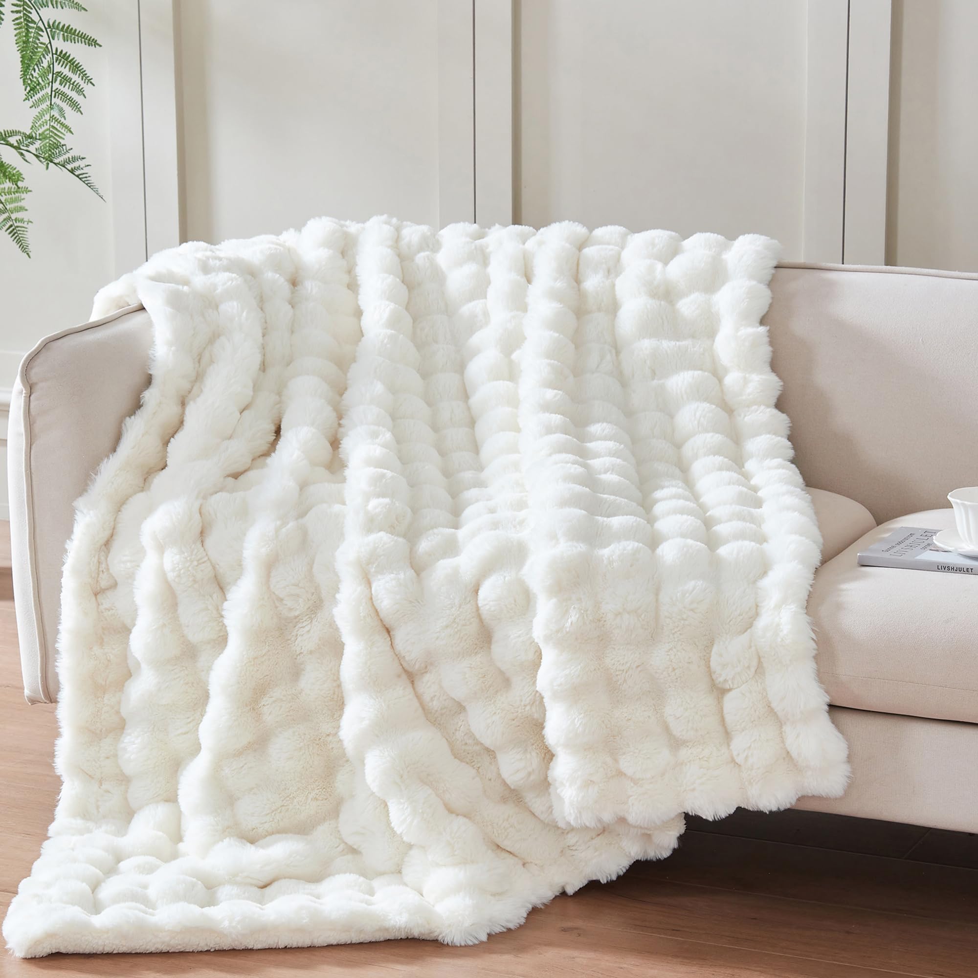 50x60 Inches Ultra-Soft Fuzzy Faux Fur Plush Throw Blanket - Thick, Warm Sherpa for Couch, Sofa, Bedroom, Camping - Decorative Blanket for Cozy Warmth, Bubble Grey