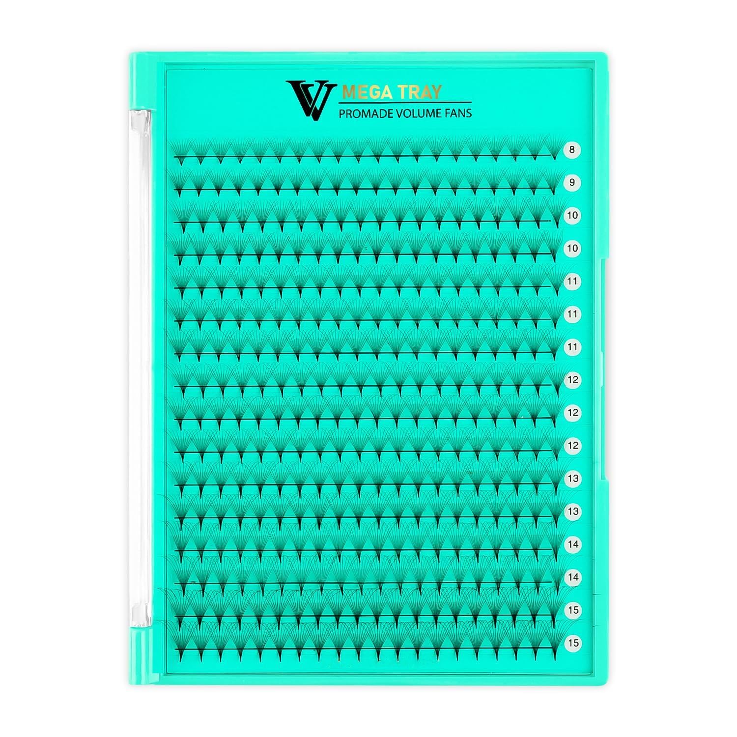 VAVALASH Premade Fans Eyelash Extensions 320 Fans 10D 14D 16D 20D 0.03 0.05 0.07 Thickness C/D Curl Middle Stem Premade Fans Russian Volume Lash Extensions (320 Fans-10D-0.03-D-8-15mm)