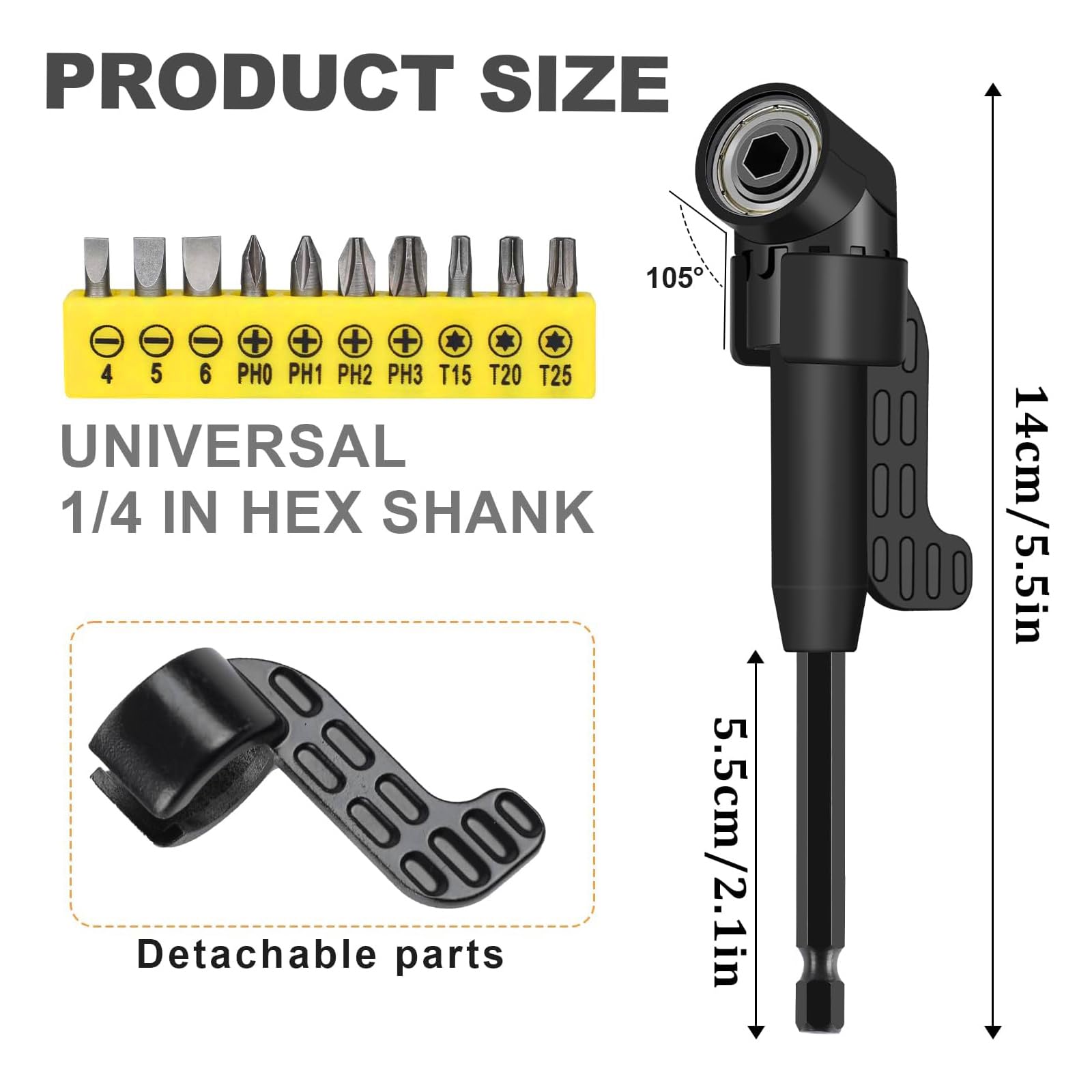 CIGOTU Impact Grade Power Hand Tools Driver Sockets Adapter Extension Set, 3Pcs 1/4 3/8 1/2" Hex Shank Drill Nut Driver Bit Set + 105 Degree Right Angle Driver Extension Screwdriver Drill Attachment