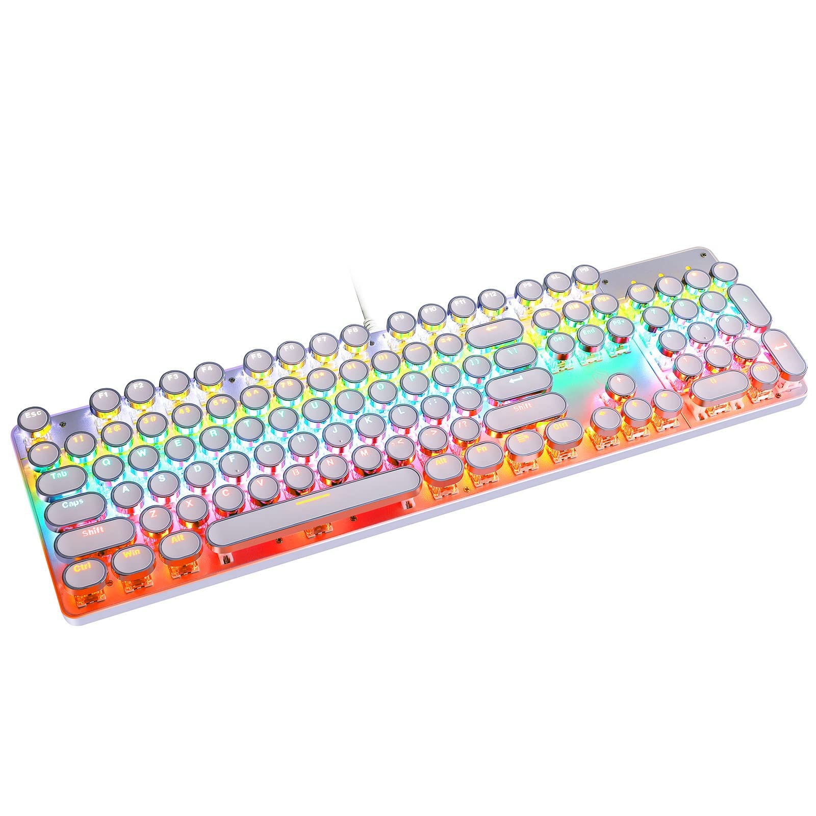 YSCP Typewriter Style Mechanical Gaming Keyboard RGB Backlit Wired with Blue Switch Retro Round Keycap 104 Keys Keyboard (R-Black)