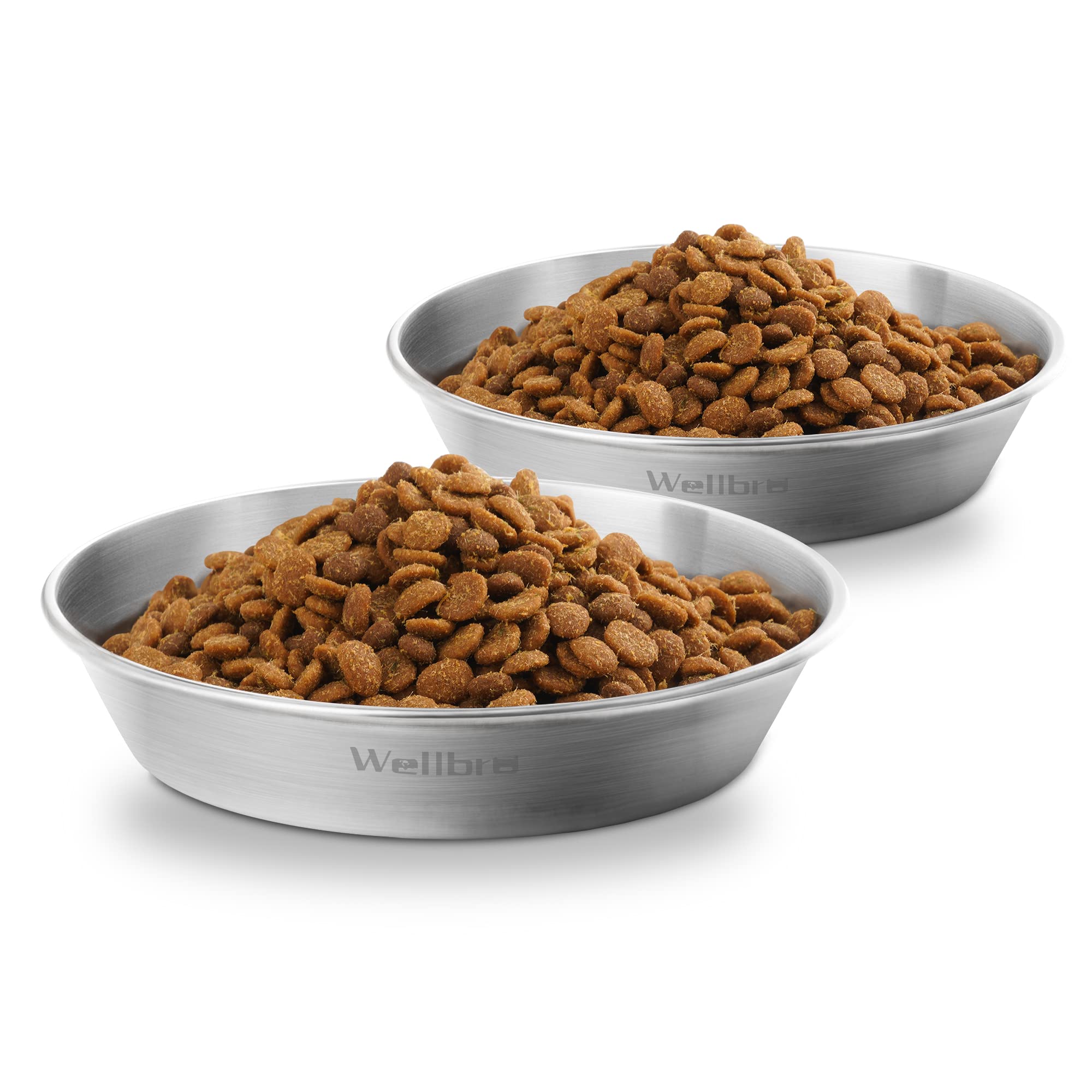 Cat Bowls, Stainless Steel Cat Bowls for Food and Water, Whisker Fatigue Shallow Non-Slip Dishes Plates for Small Dog Puppies Cats