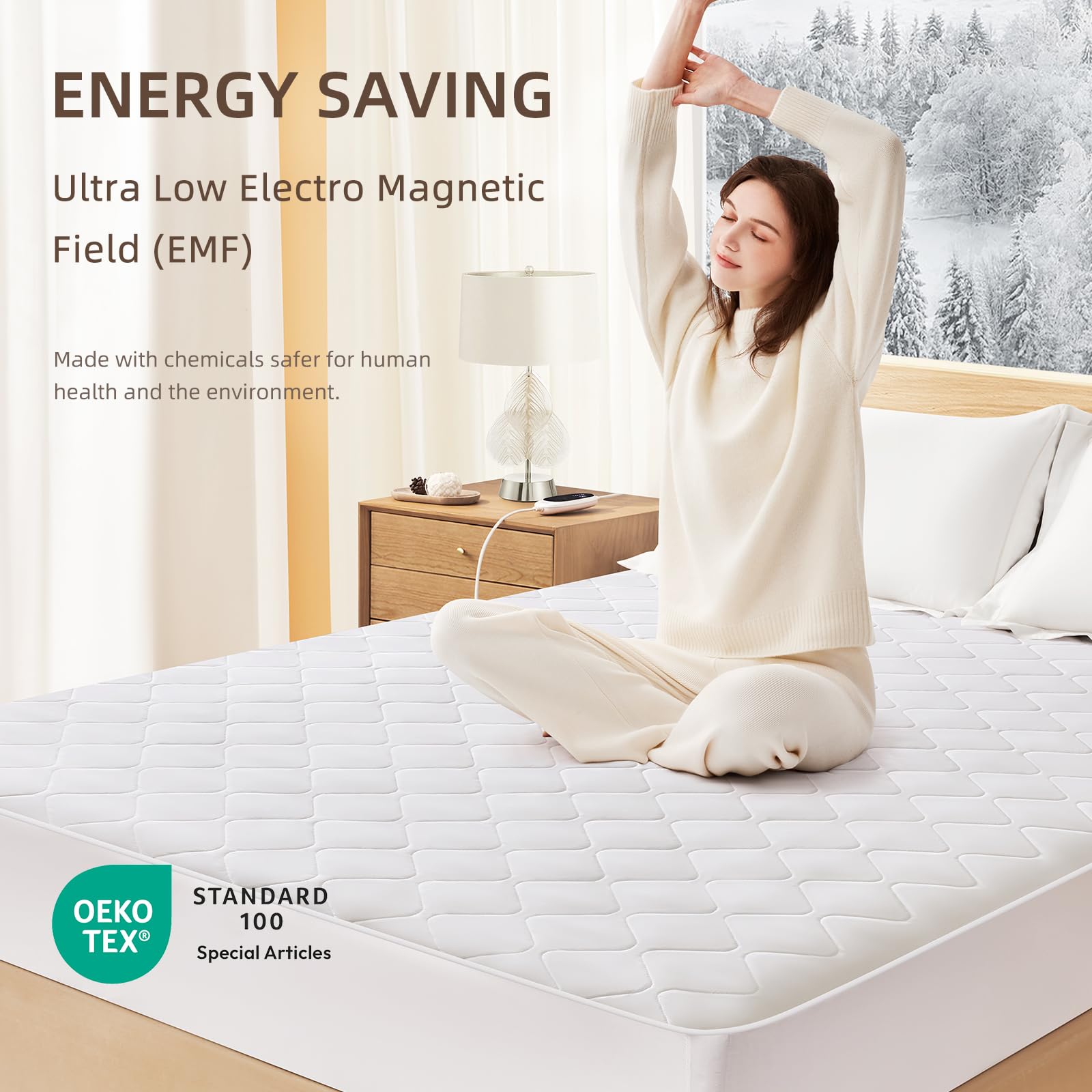Caperia Heated Mattress Pad Quilted Multizone electric mattress pad Individual Body and Feet Bed Warmer 9 Heat Settings, 1-12 Hours Auto Off, Deep Pocket, Fast Heating, Machine Washable Twin 39''x75''