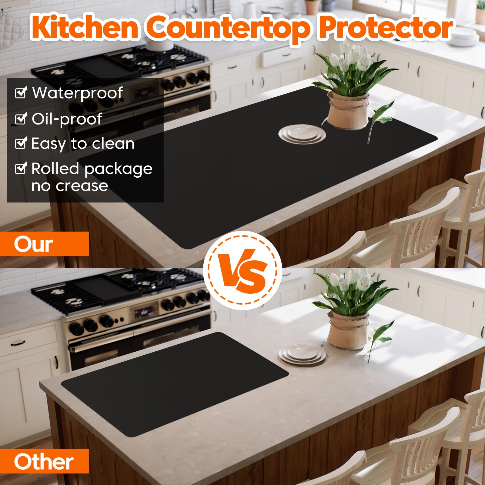 Large Silicone Mat, 72”x16” Heat Resistant Mats for Countertop, Cuttable Waterproof Kitchen Counter Mat, Multipurpose Countertop Protector Mat, Silicone Mats for Kitchen Counter (Black)
