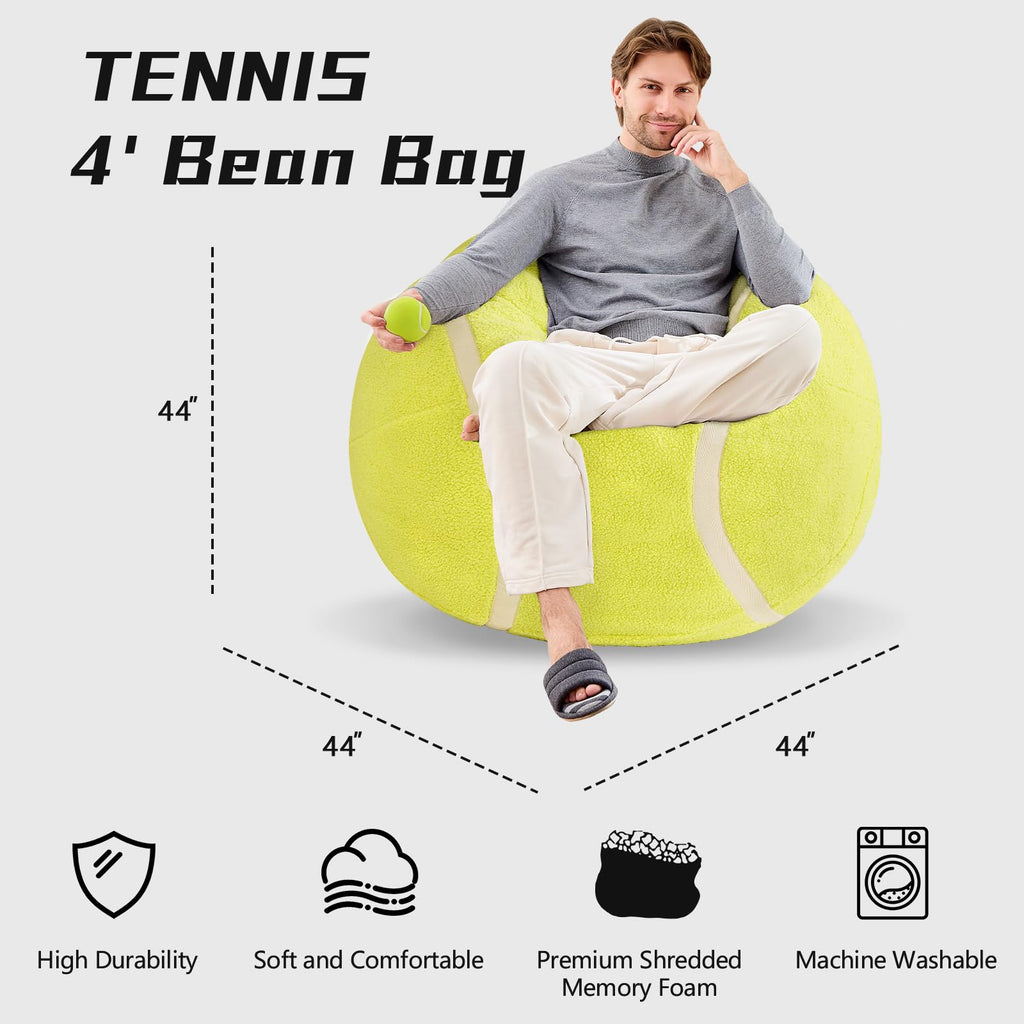 Sports Baseball Bean Bag Chair - Luxurious Bean Bag Chairs for Kids Teens Adults - Floor Sofa Couch with Filler - Plush BeanBag Furniture for Living Room Bedroom College Dorm - 32 Inch