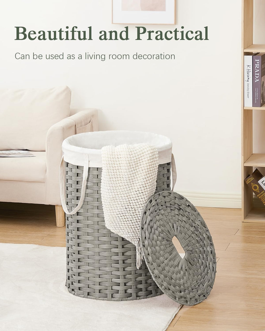 SETVSON Laundry Hamper with Lid Laundry Basket with Lid 19.0 Gal (72 L) Round Wicker Laundry Basket Handwoven Rattan Basket with Lid Removable Bag 2 Mesh Bags Handles for Living Room Bathroom Black