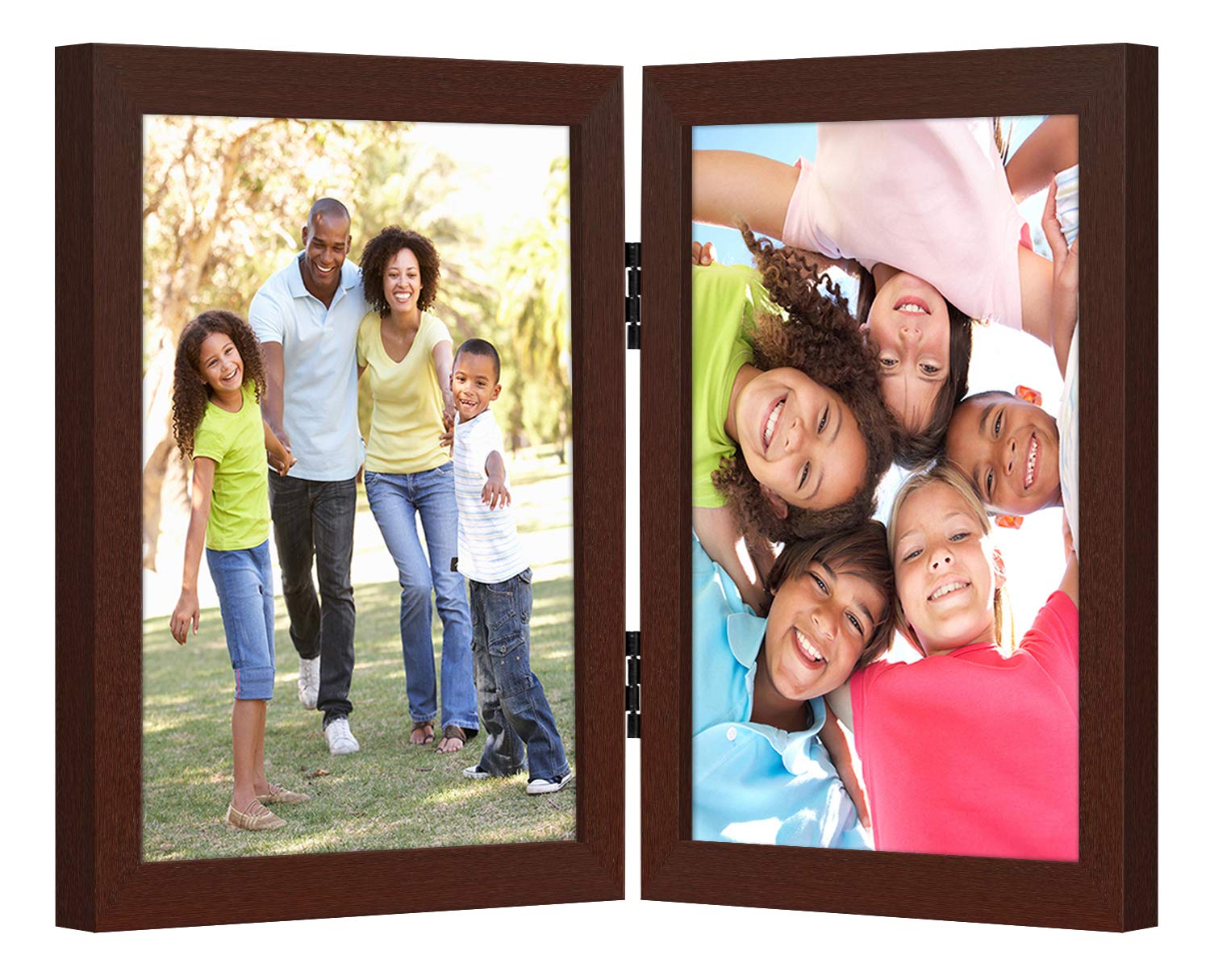 Americanflat Hinged 4x6 Picture Frame with Shatter-Resistant Glass - Double Picture Frames with Engineered Wood - Signature Collection - Photo Frame for Tabletop Display - Black