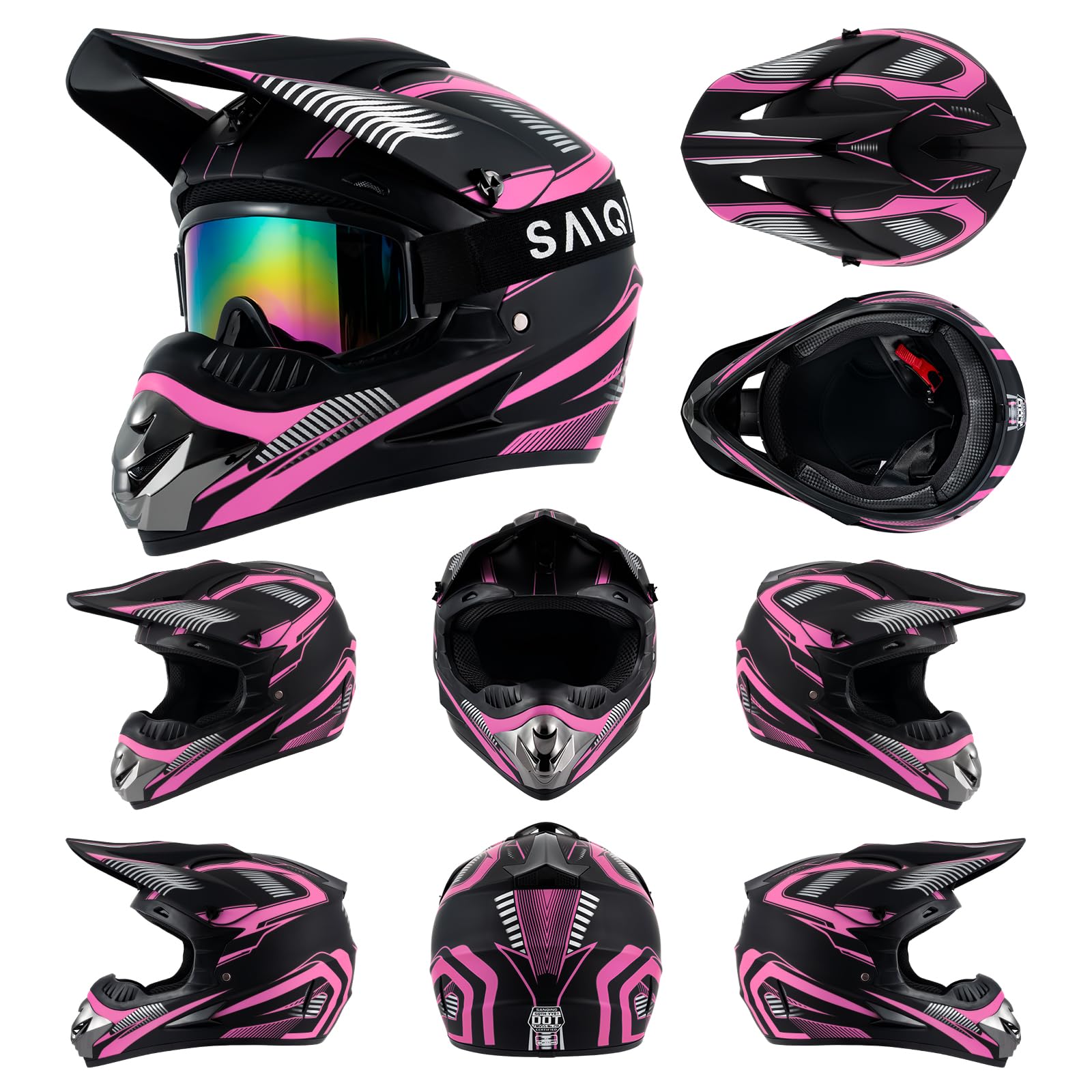 Youth Kids Motocross Helmet Full Face Motorcycle Dirt Bike Off-Road Mountain Bike BMX MX ATV Helmet,DOT Approved,W/Gloves Goggles Mask 4Pcs Set (Black, S)