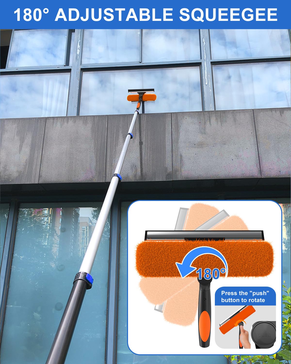 26 Foot High Reach Duster Kit with 5-20 ft Telescoping Extension Pole, High Ceiling Duster, Cobweb Duster, Window Squeegee, Feather Duster, Outdoor & Indoor Extendable Duster Cleaning Kit