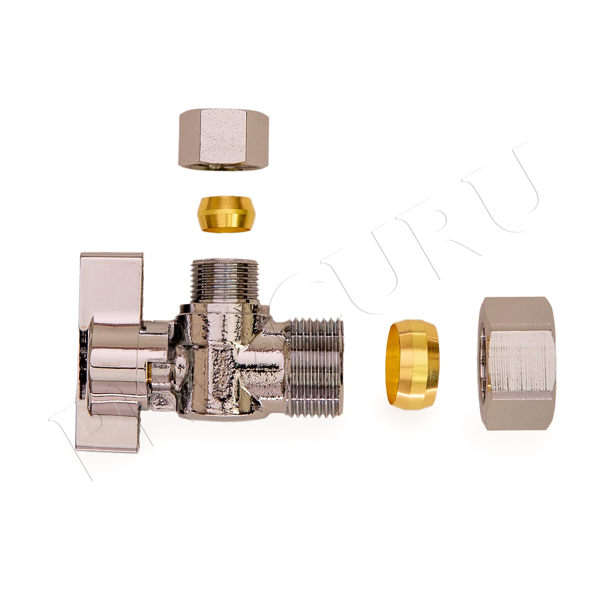 [2-Pack] PROCURU Heavy Duty Angle Stop Valve 1/2" Nom (5/8" OD) Comp x 3/8" OD Comp, 1/4-Turn Operation (PCAS12-2P)