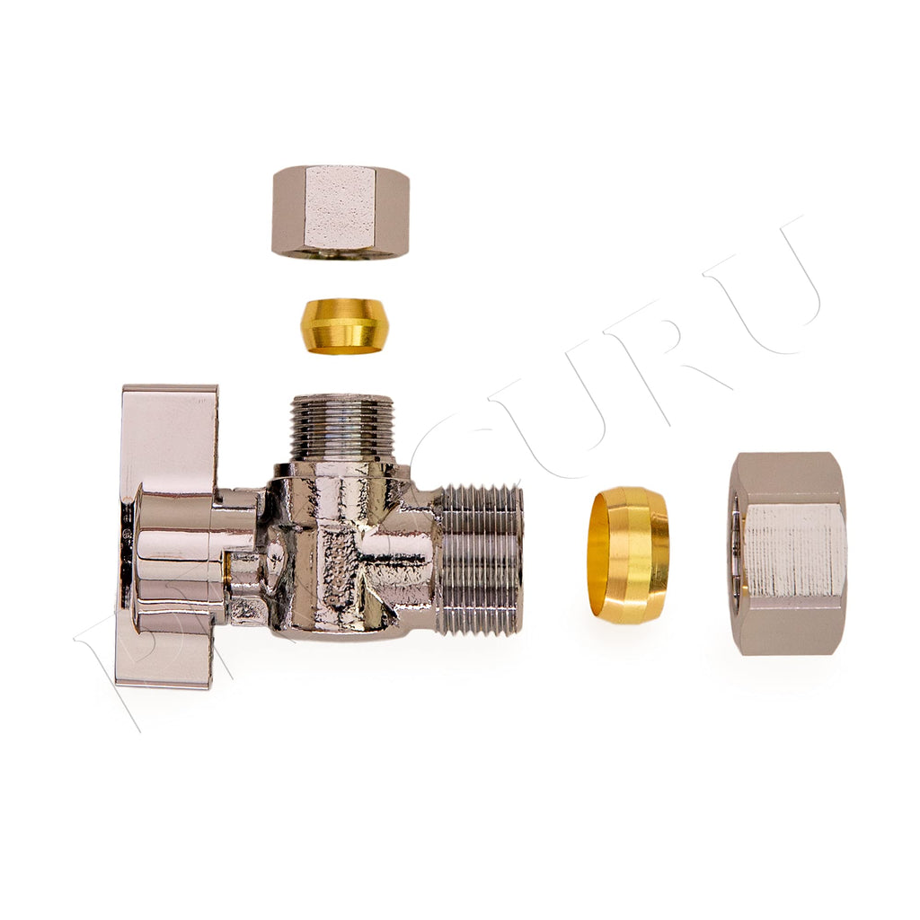 [2-Pack] PROCURU Heavy Duty Angle Stop Valve 1/2" Nom (5/8" OD) Comp x 3/8" OD Comp, 1/4-Turn Operation (PCAS12-2P)