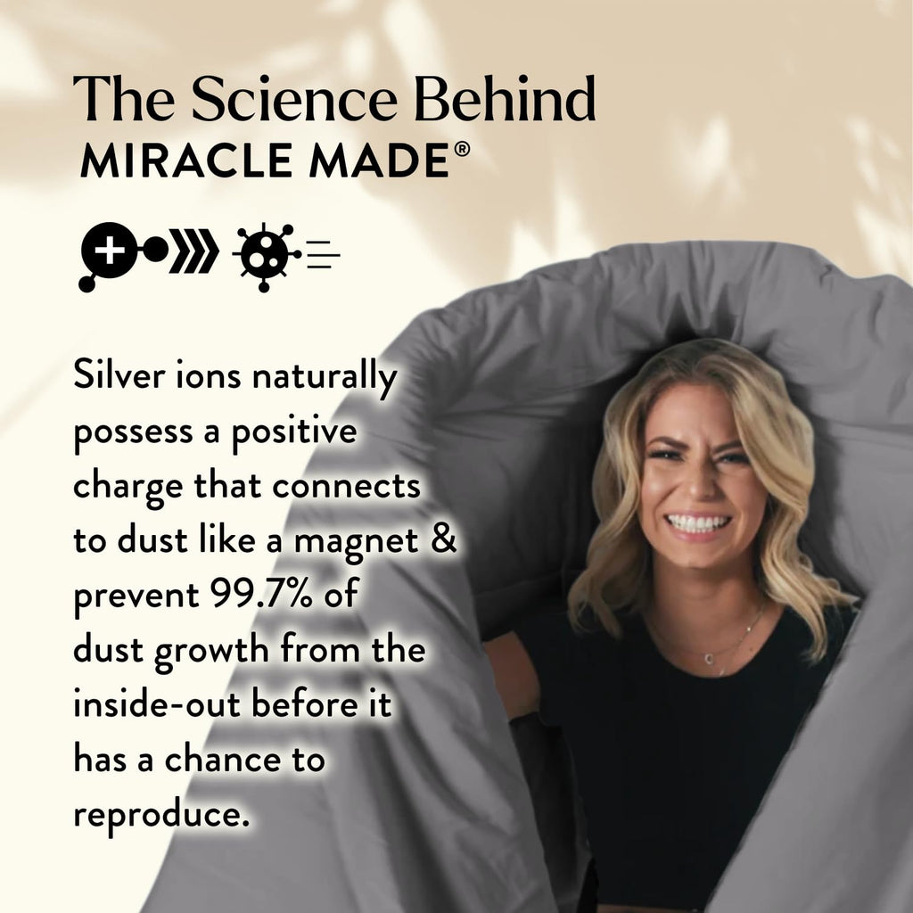 Miracle Made All-Season Duvet Insert Comforter – Silver-Treated Breathable Cotton Fabric, Pet Hair Resistant, Cool-to-The-Touch Bedding – Fits King/CaliKing Bed Cover, Stone