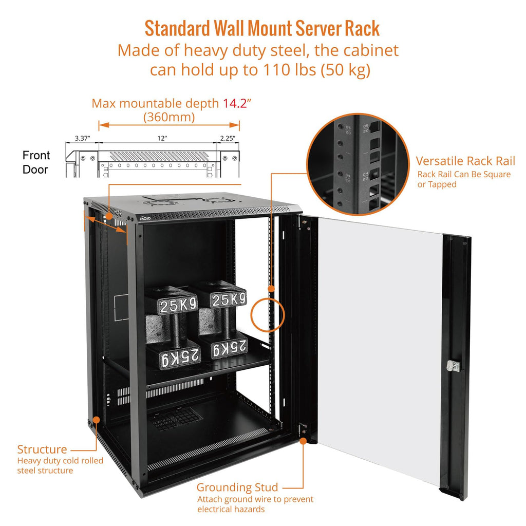 Tecmojo 15U Wall Mount Rack Network Cabinet for 19" IT Equipment,with Lockable Glass Door and Side Panels,Cooling Fan,17.7inch Depth,Black (15U)