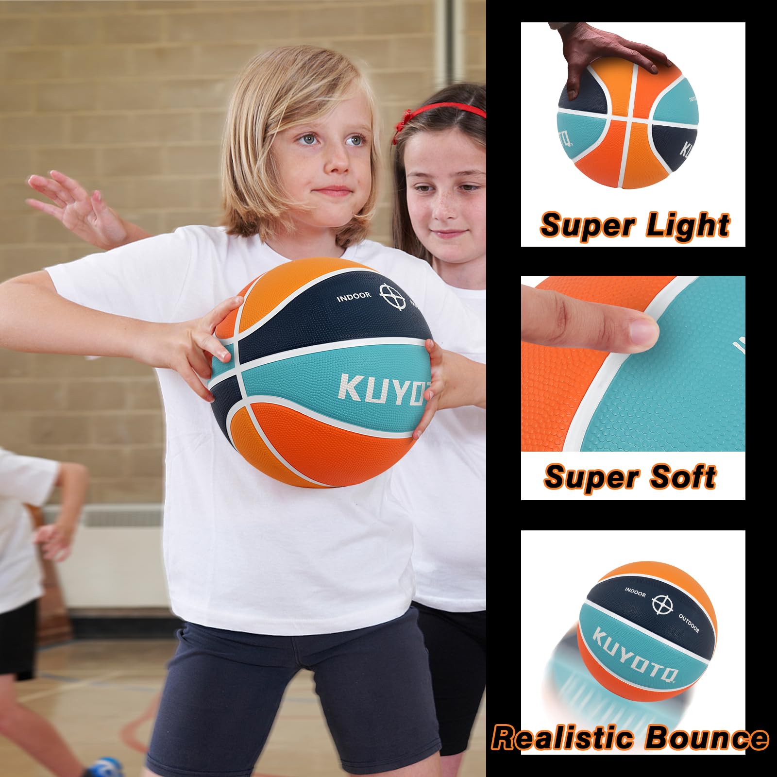 KUYOTQ Kids Youth Adult Size 3/4/5/6/7 (22/25.5/27.5/28.5/29.5") Basketball Premium Rubber or Faux Leather Basketball Indoor Outdoor Basketball for Boys Girls Womens Mens Basketball Gifts (Deflated)