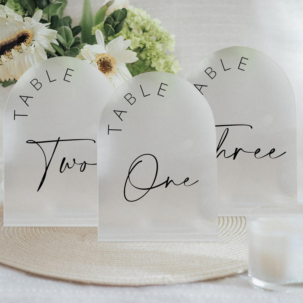 Black Arched Wedding Table Numbers 1-10 with Stands, 5x7 Inch Black Arch Acrylic Sign with Gold Letters, Acrylic Table Numbers for Wedding Reception