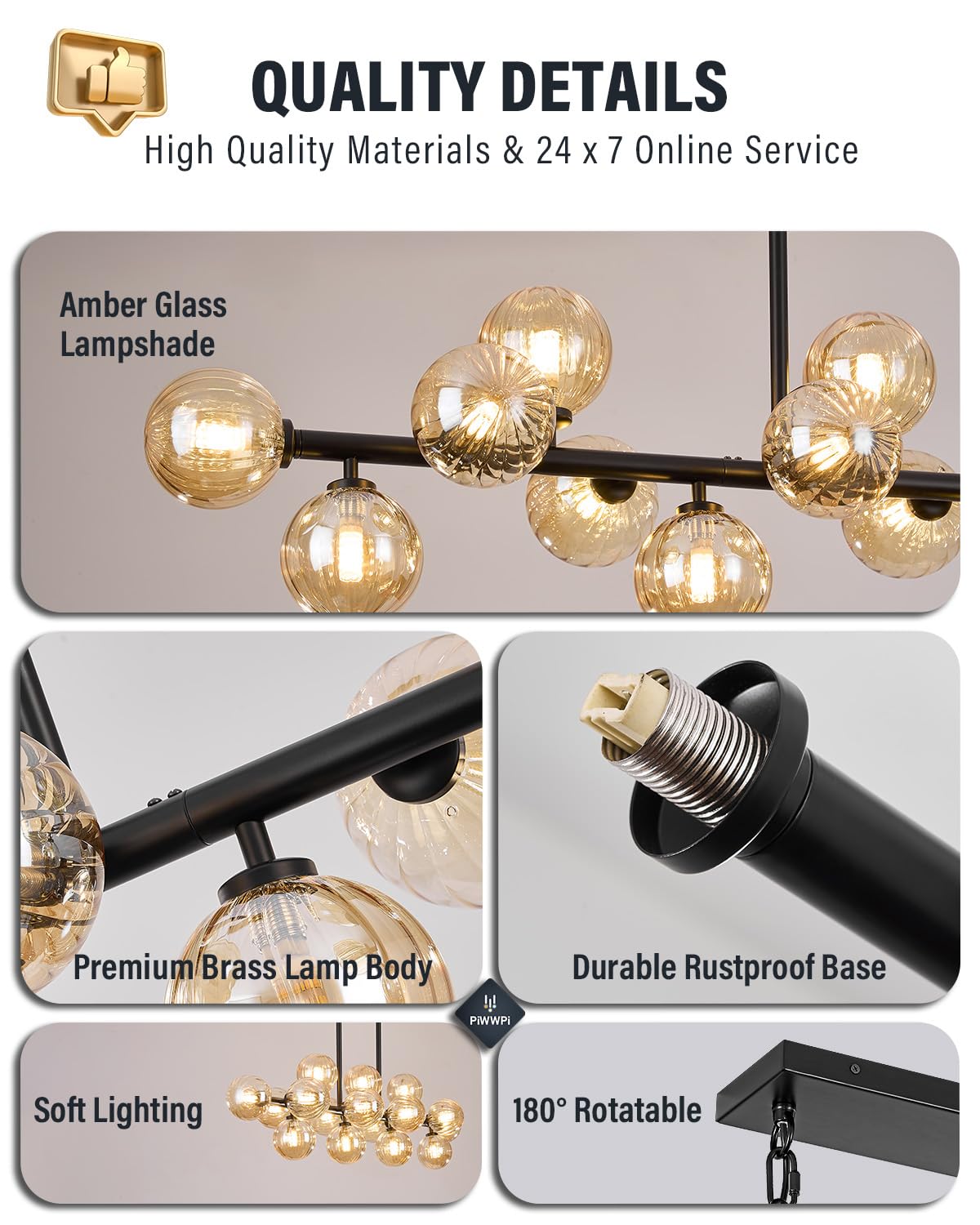 Modern Linear Chandeliers for Dining Room, 8-Light Globe Sputnik Pendant Ceiling Light, Black Dining Room Light Fixture Over Table, Mid Century Glass Milk White Bubble, 31.5 Inch, GC-09