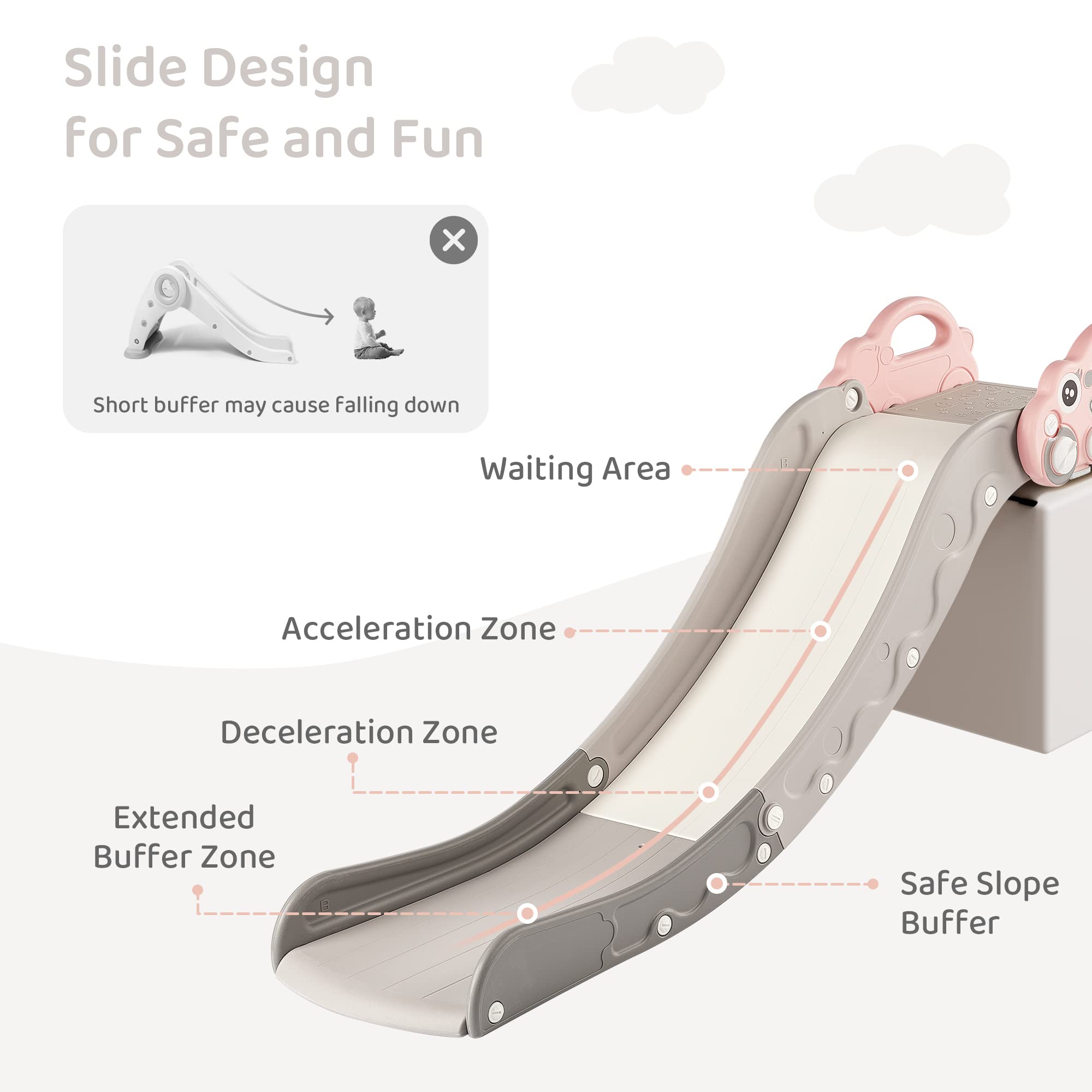 Indoor Kids Baby Couch Slide for Toddler 1-3, Sofa Slide Add-on Attachment for Bed Nugget Playgrounds, with Secure Base Guardrail, Gentle Slope Extended Buffer Zone, Fun Car Design, Blue