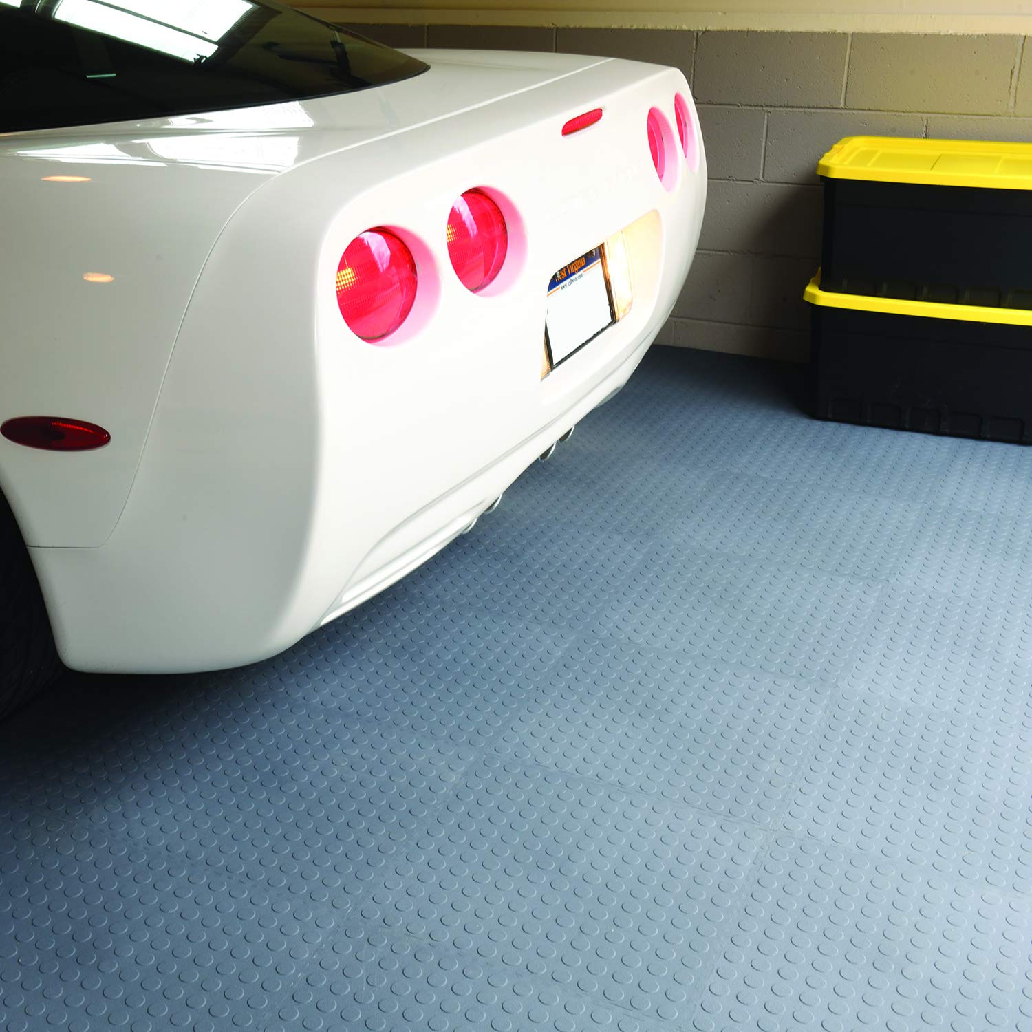 VersaTex Garage Floor 18 x 18 inch Square Rubber Diamond Plate Interlocking Floor Tiles for Home Gym, Garage Flooring, Trade Show Flooring, Basement Tiles, 24 Pack (Black)
