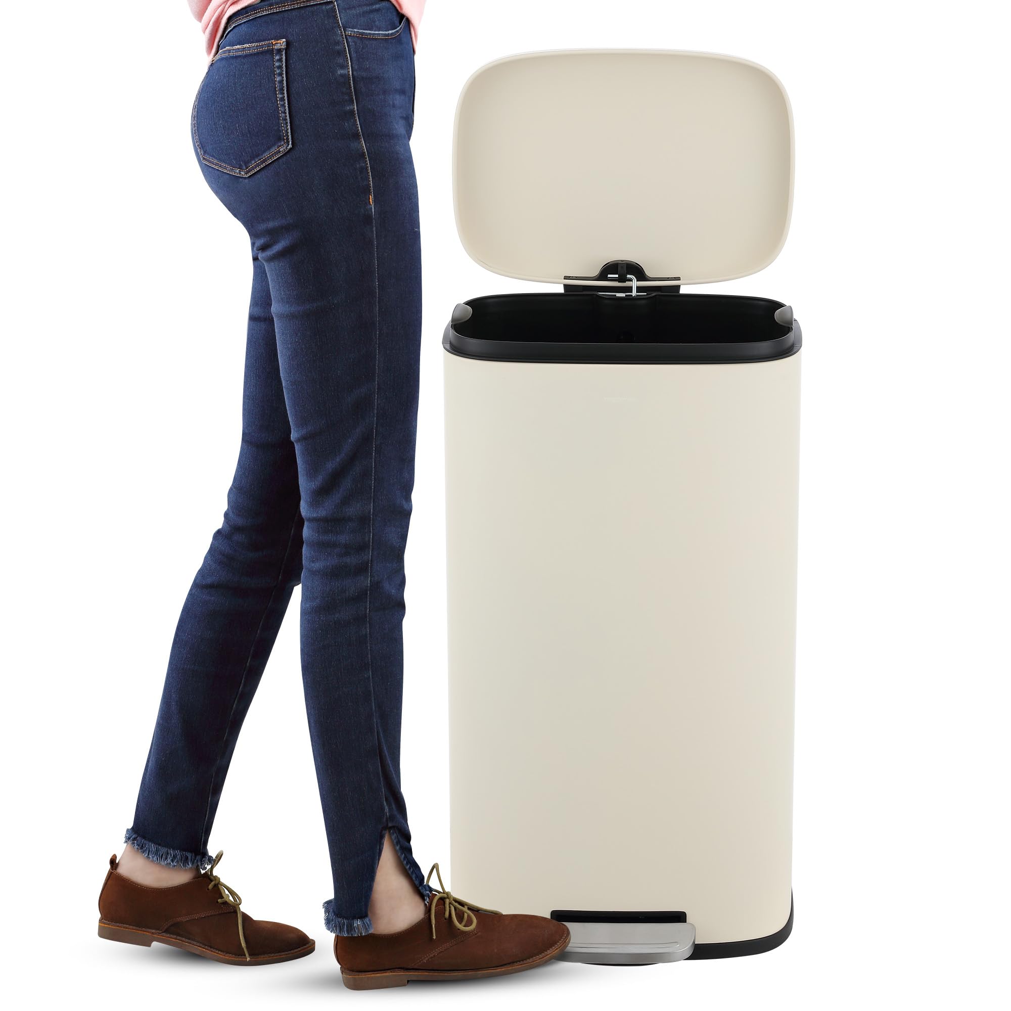 happimess HPM1006B Connor Rectangular 13-Gallon Trash Can with Soft-Close Lid and Free Mini Trash Can, Fingerprint Resistant, Modern, Minimalistic for Home, Kitchen, Office, Bathroom, Black