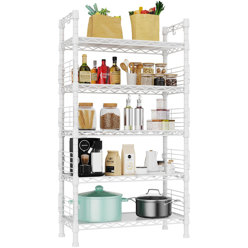 FUTASSI Metal Storage Rack, Storage Organizer Shelves for Kitchen, Bathroom, Living Room, Balcony and Garage, 5 Tiers Narrow Bookshelf, 21.2" W x 9.4" D x 59.2" H, Load 400lbs, Black