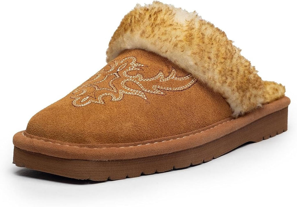 ARIAT Women's Jackie Square Toe Warm Soft Genuine Suede Leather Indoor Outdoor Slippers with Plush Collar