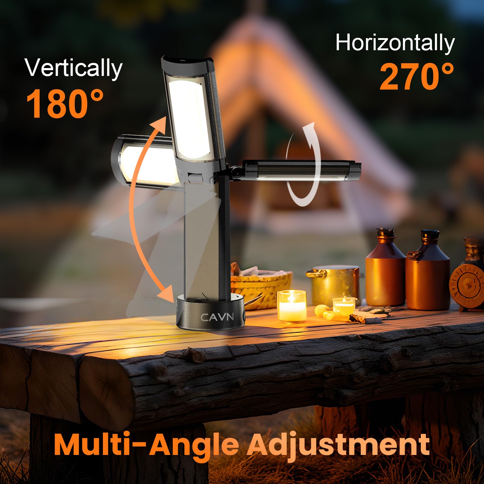CAVN Rechargeable Camping Lights with Stand 6.0 ft Max Height, Portable Cordless LED Work Light 2200 Lumens 6500/4500/3500K Dimmable Camping Essentials Gear with Detachable Tripod, Black