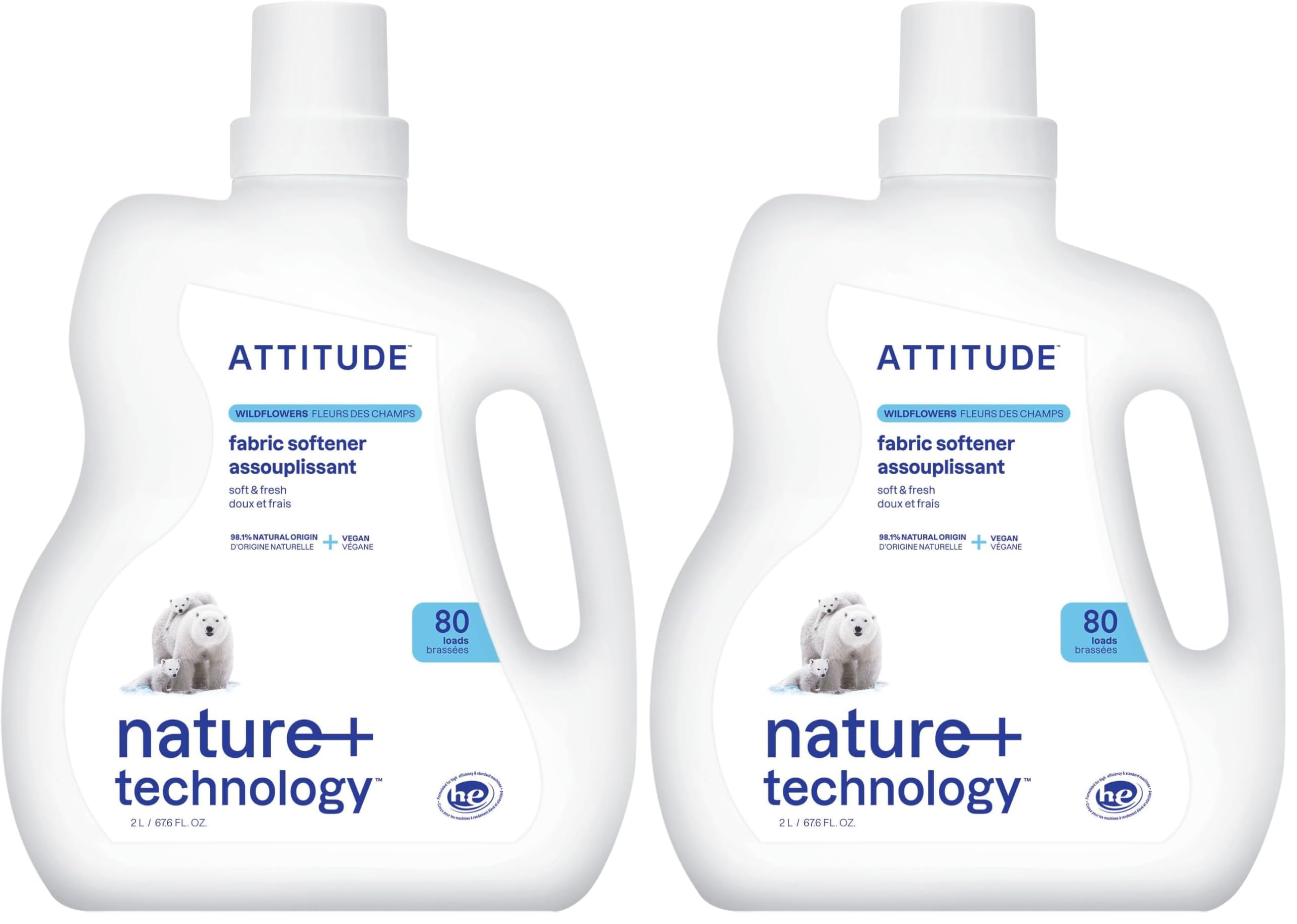 ATTITUDE Liquid Fabric Softener, Plant-Based & Vegan, HE Compatible, Naturally Derived, Citrus Zest Scent, 80 Loads, 67.6 Fl Oz