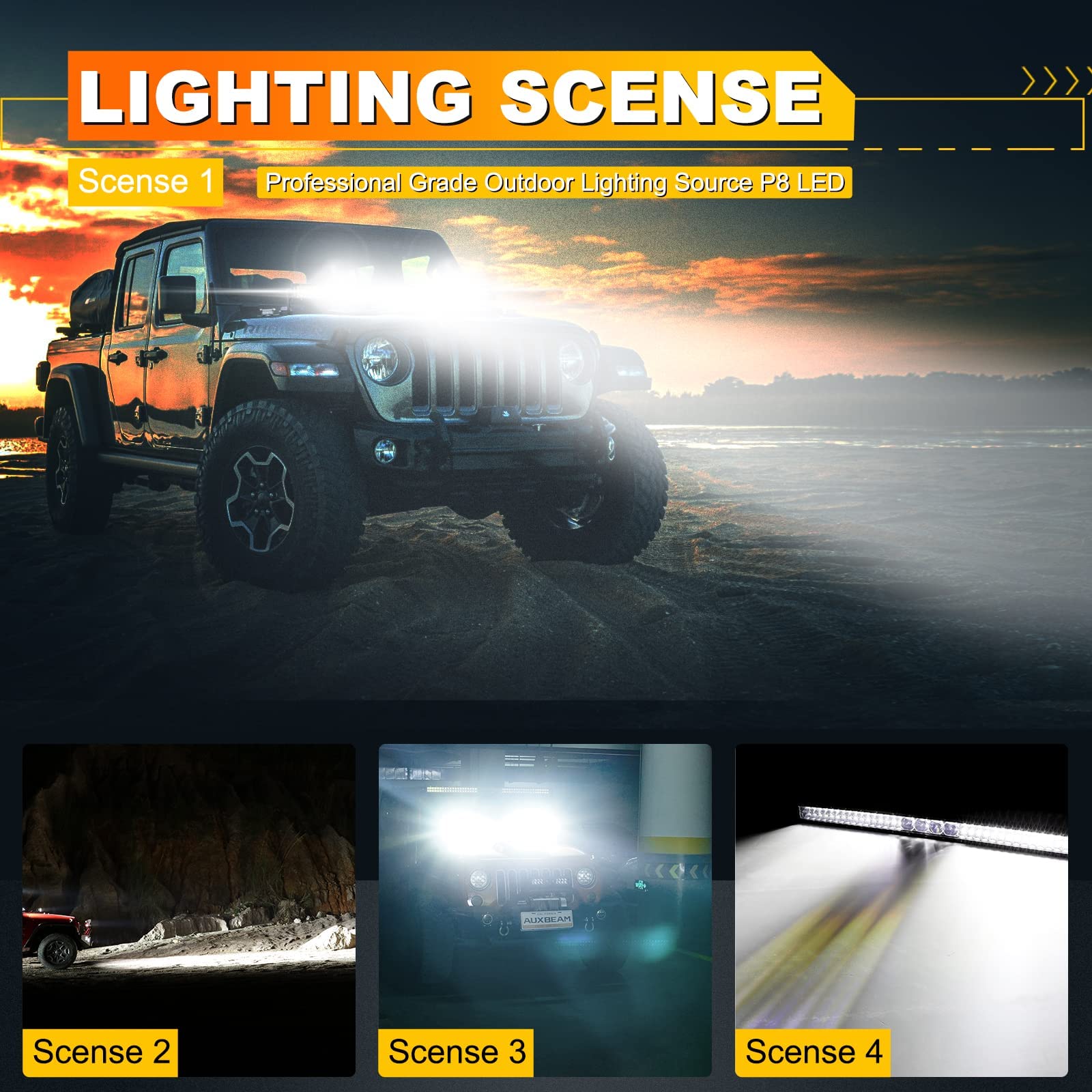 Auxbeam 12Inch Led Light Bar 100W 12000LM 5D Pro Lens Off Road Driving Light Spot Flood Combo Fog Light with 10FT Wiring Harness Kit (Professional Grade Outdoor Lighting Source P8 LED)