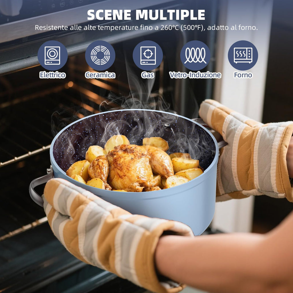Nuwave Healthy Duralon Blue Ceramic Nonstick Cookware Set, Diamond Infused Scratch-Resistant, PFAS Free, Dishwasher & Oven Safe, Induction Ready & Evenly Heats, Tempered Glass Lids & Stay-Cool Handles