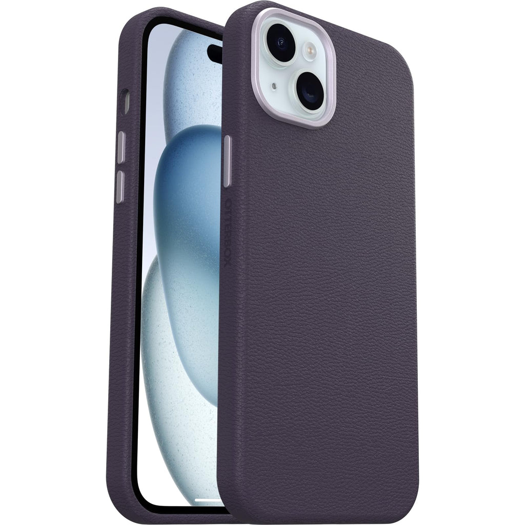 OtterBox iPhone 15 Symmetry Series Cactus Leather for MagSafe - Noir ASH (Black), Slim, Premium, Protective iPhone Case
