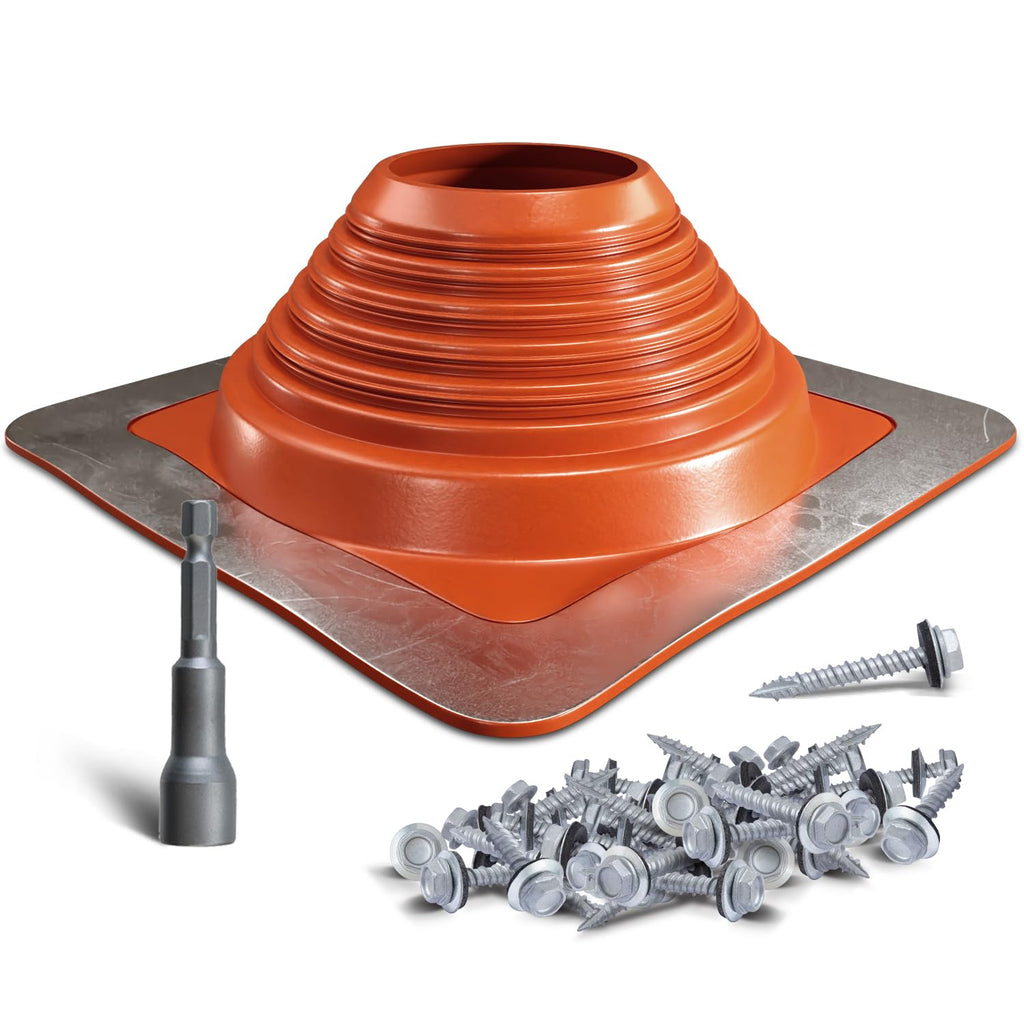 VIVIDA #1 Metal Roof Pipe Flashing, Metal Roofing Pipe Boot Kit, High Temp Silicone Vent Boot, for Tube OD 1/4" to 2", Square Base, Screws & Hex Socket Included, 1 Pack, Black