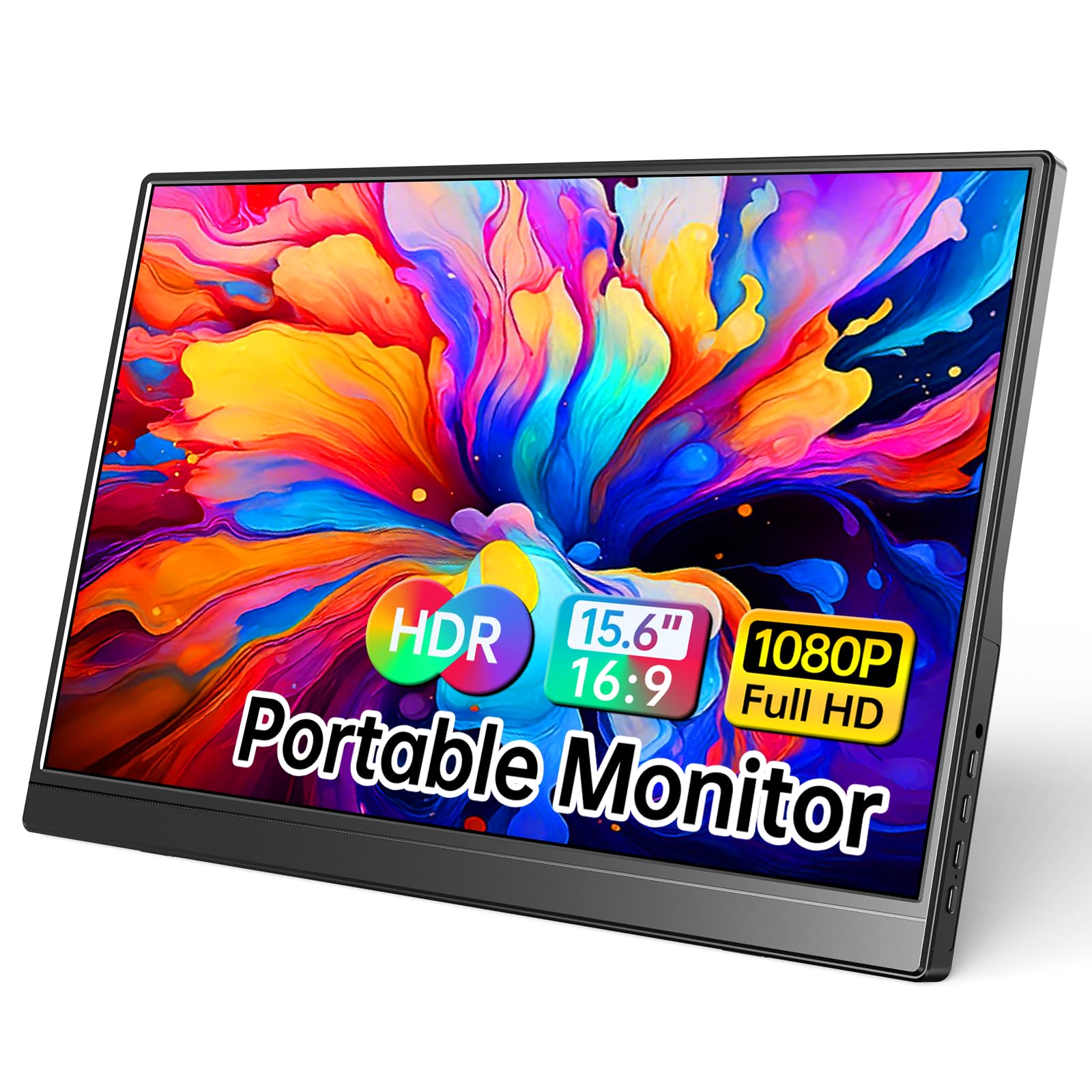 Portable Monitor 15.6 Inch 1080P USB-C HDMI Ultra-Slim Travel Monitor with Kickstand, Compatible with Xbox, Laptop, PC, Mac Phone, PS, Swich IPS Ultra-Thin Zero Frame Gaming Monitor