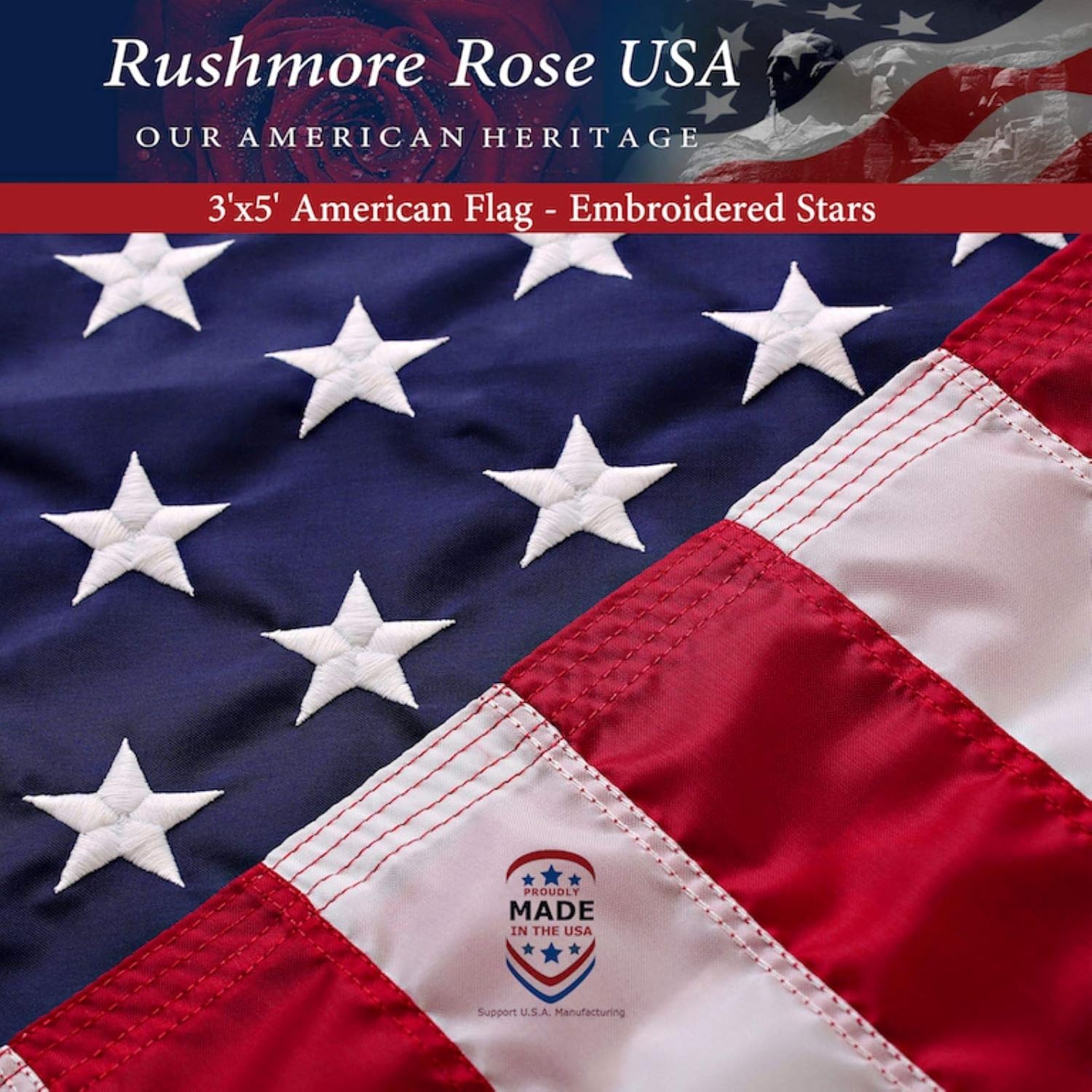2X3 American Flag for Outside | American Flag Made in USA Heavy Duty American Flags for Outside 2X3 with Embroidered Stars and Sewn Stripes - All Weather US