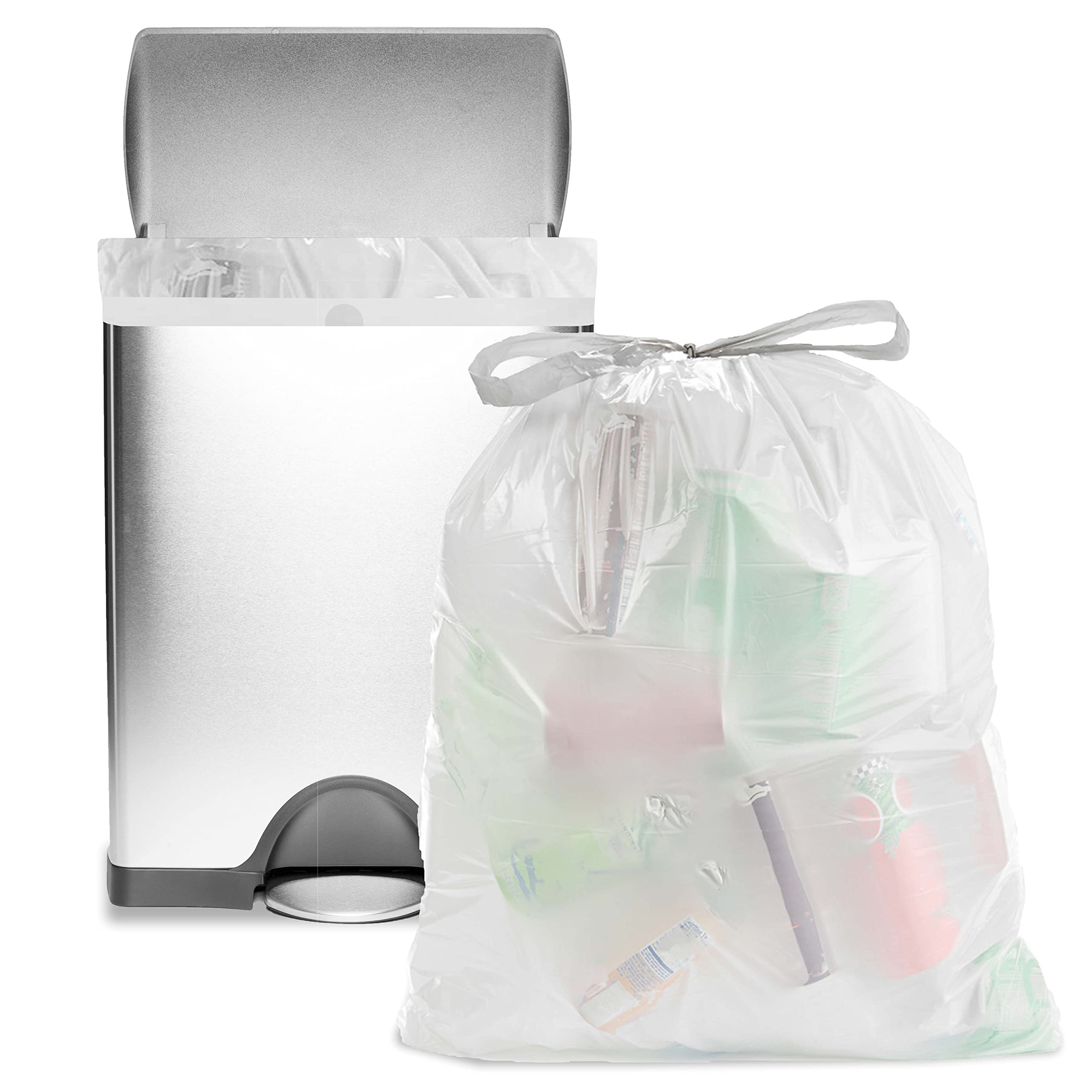 Ultrasac 18 Gallon 2.0 MIL White Drawstring Trash Bags - 25" x 28" - Pack of 50 - For Home, Outdoor, Industrial, & Commercial
